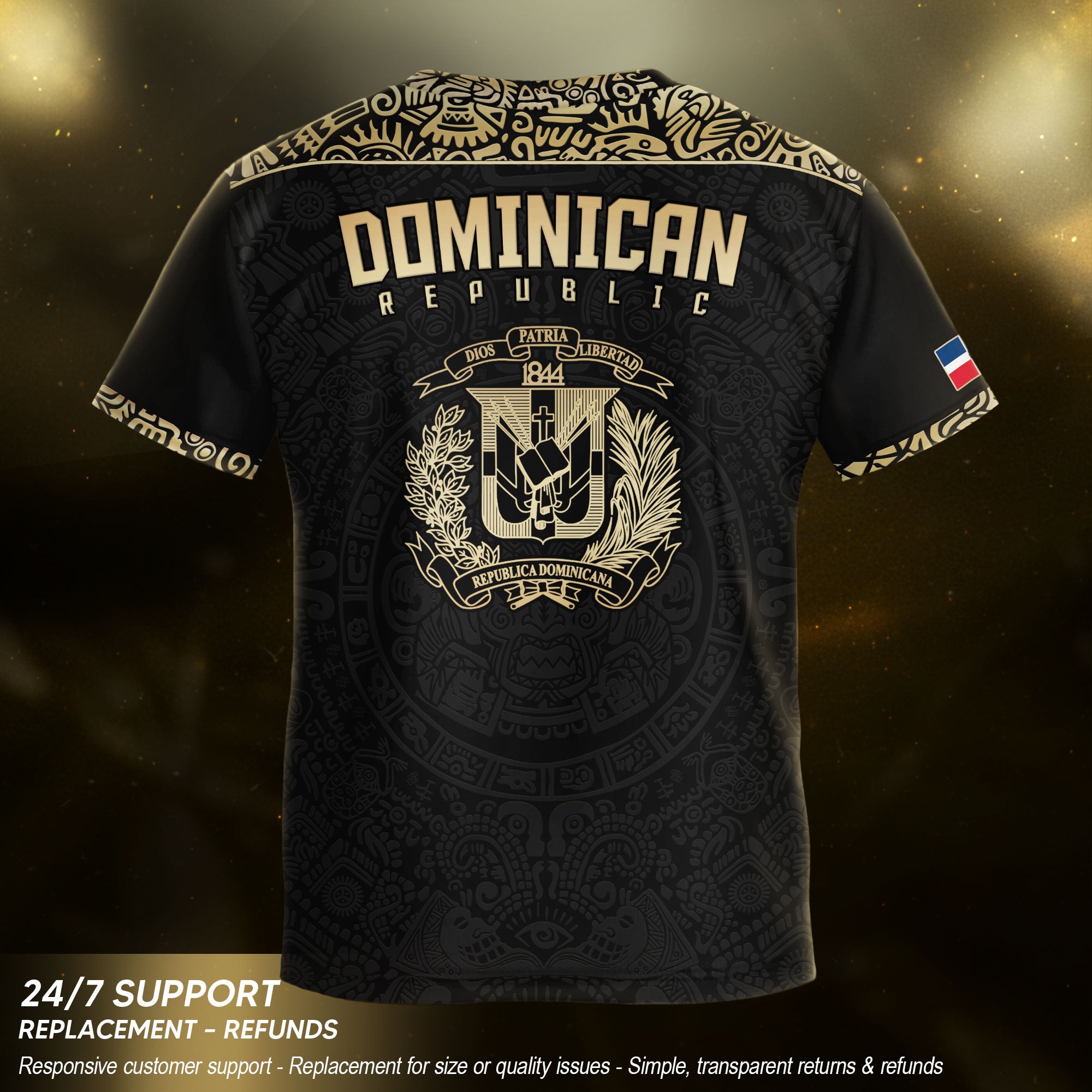 Dominican Republic Kids Youth Heritage Black Gold Taino Mask National Soccer Jersey