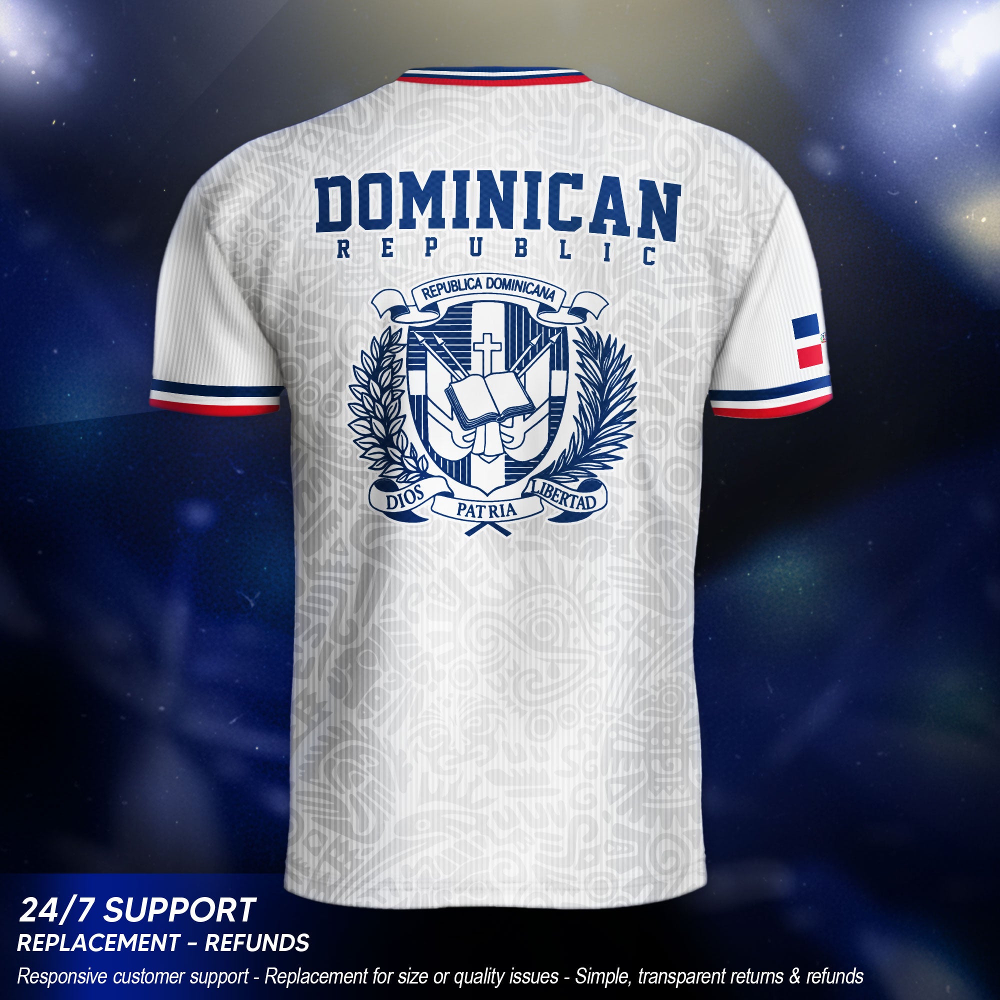 Dominican Republic Coat of Arms White Blue Red National Pride Soccer Jersey