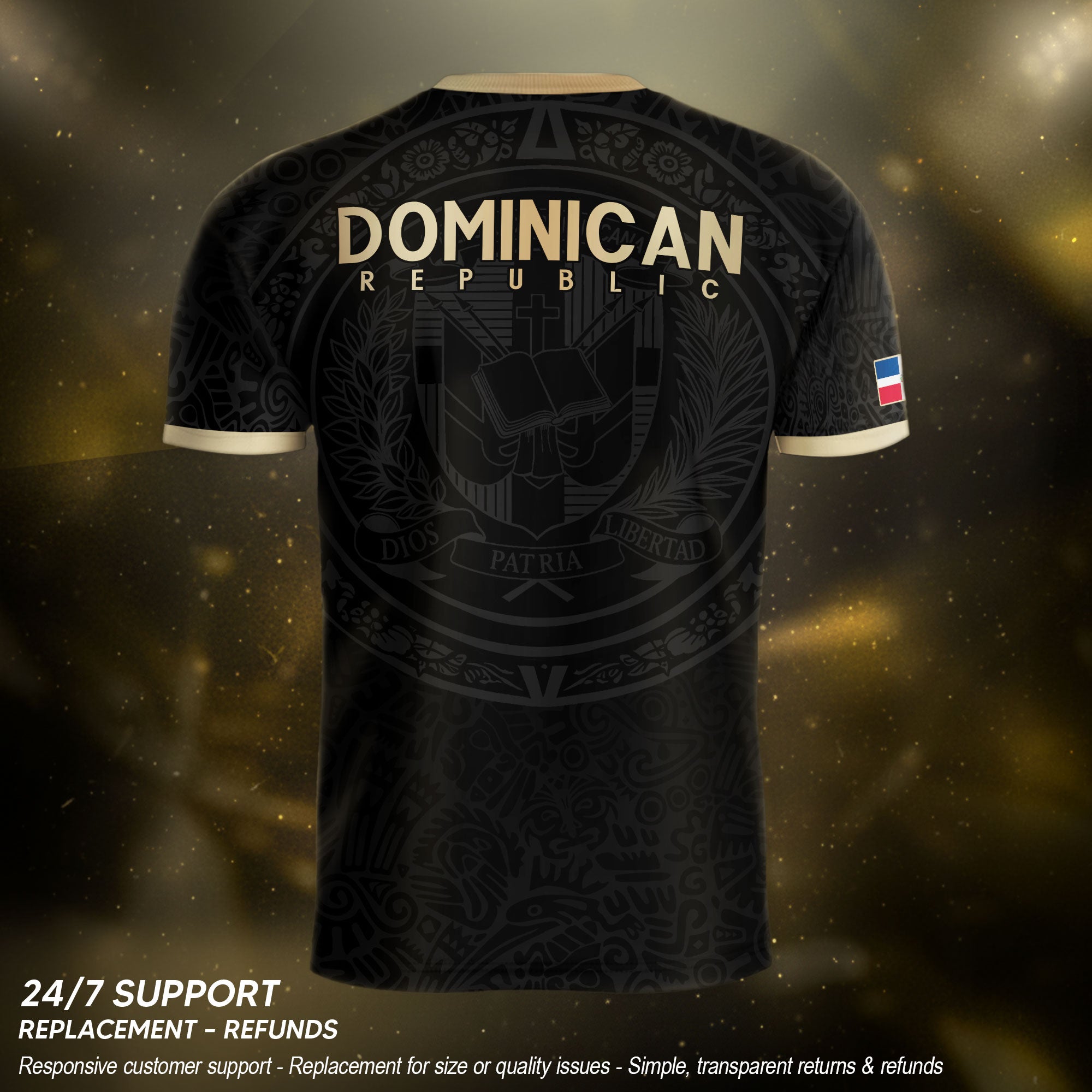 Dominican Republic Coat of Arms Black Gold Heritage National Pride Soccer Jersey