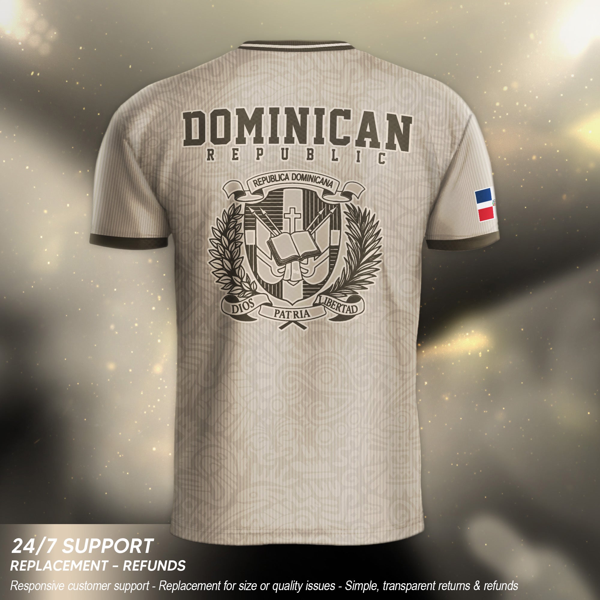 Dominican Republic Coat of Arms Beige Olive Heritage Athletic Sport Soccer Jersey