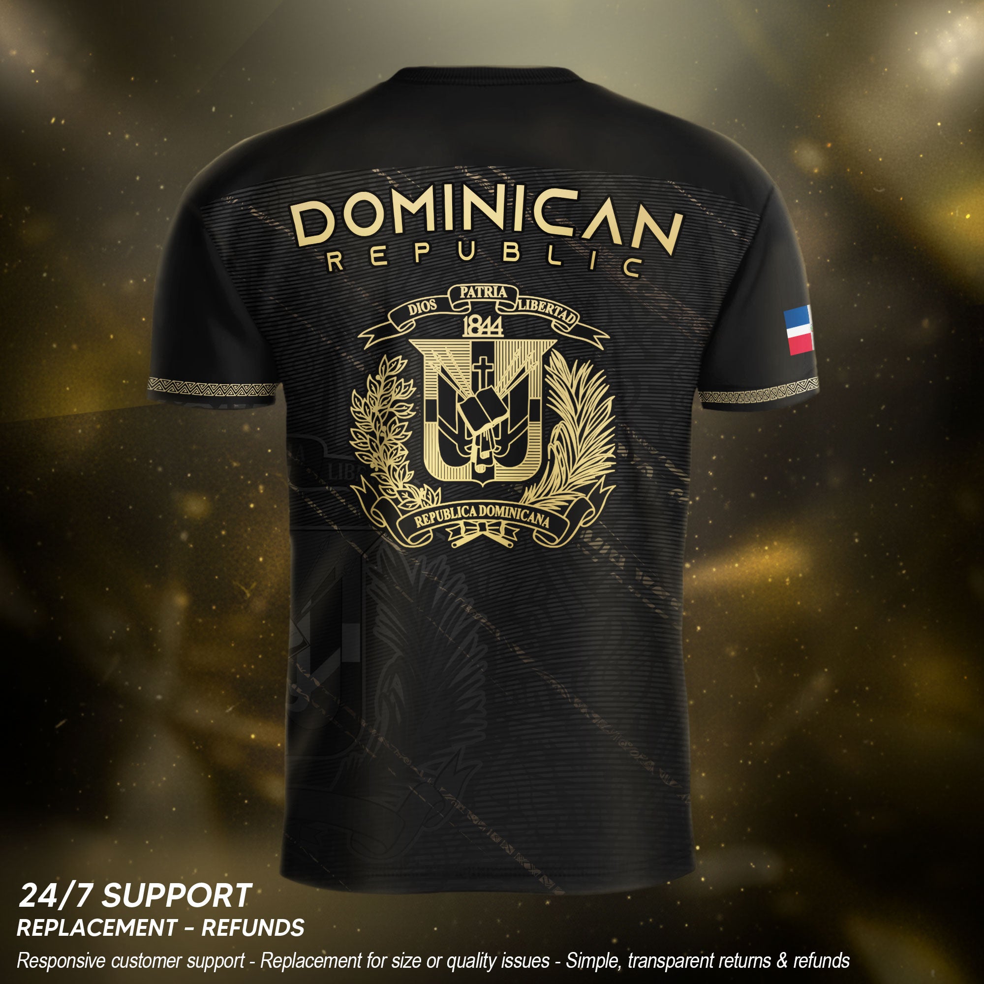 Dominican Republic Soccer Jersey Black Gold, Tradition and Pride Collection