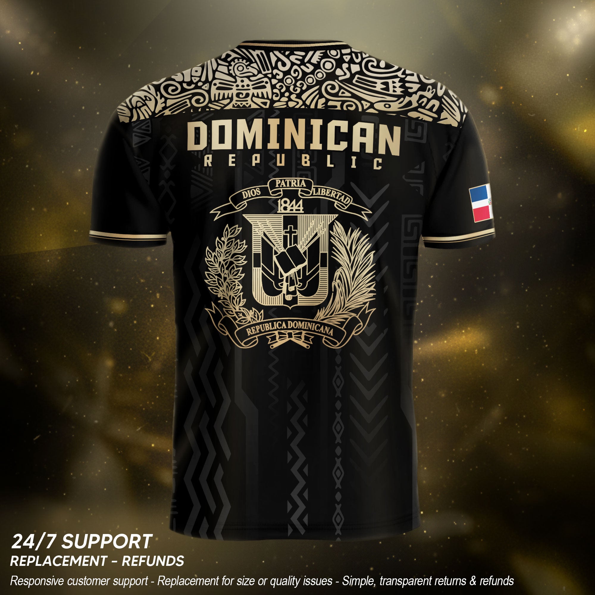 Dominican Republic Coat of Arms Tribal Black Gold National Pride Soccer Jersey