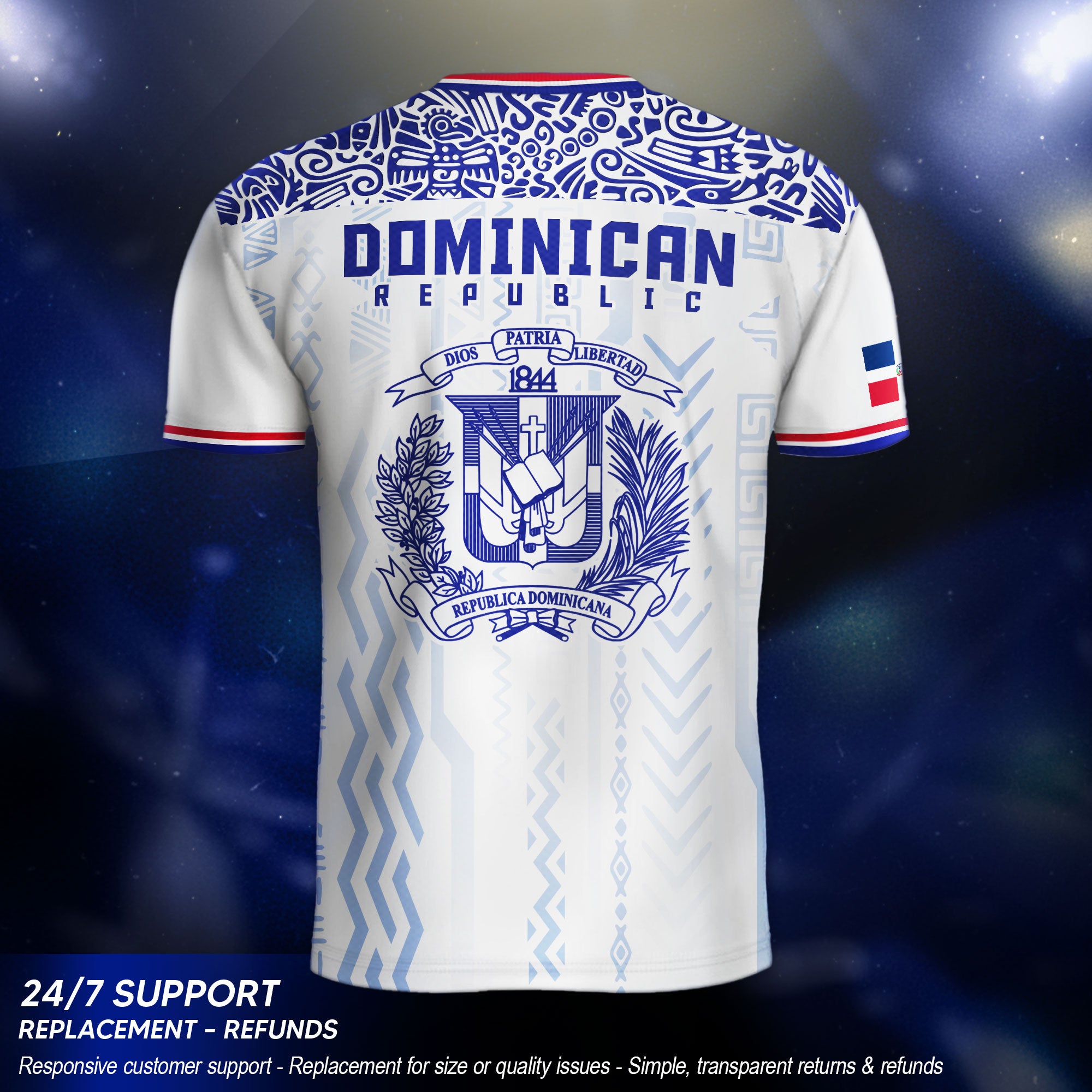Dominican Republic White Blue Red National Symbol Tribal Pattern Pride Soccer Jersey