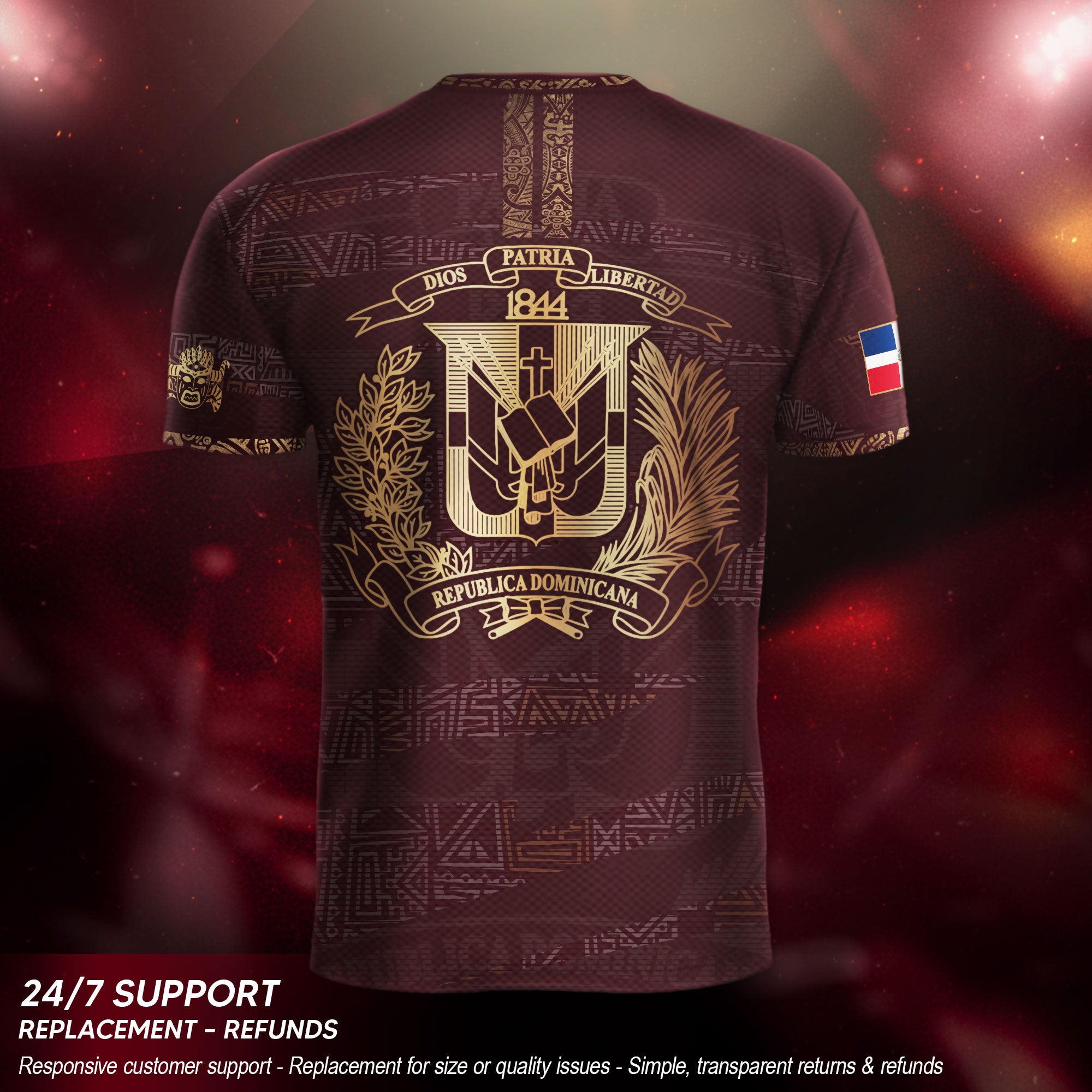 Dominican Republic Heritage Maroon Gold Abstract Soccer Jersey