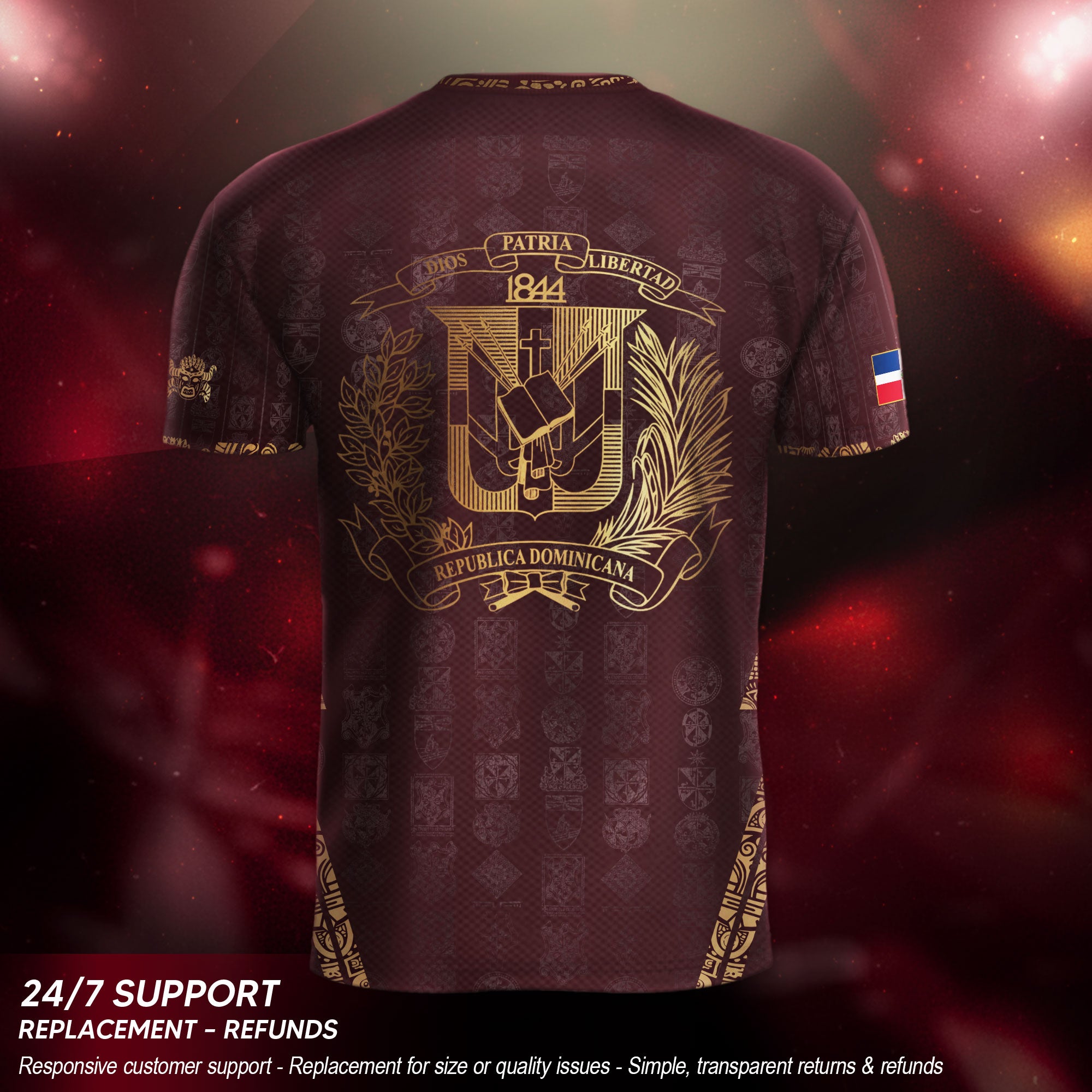 Dominican Republic Heritage Maroon Gold Patchwork Soccer Jersey