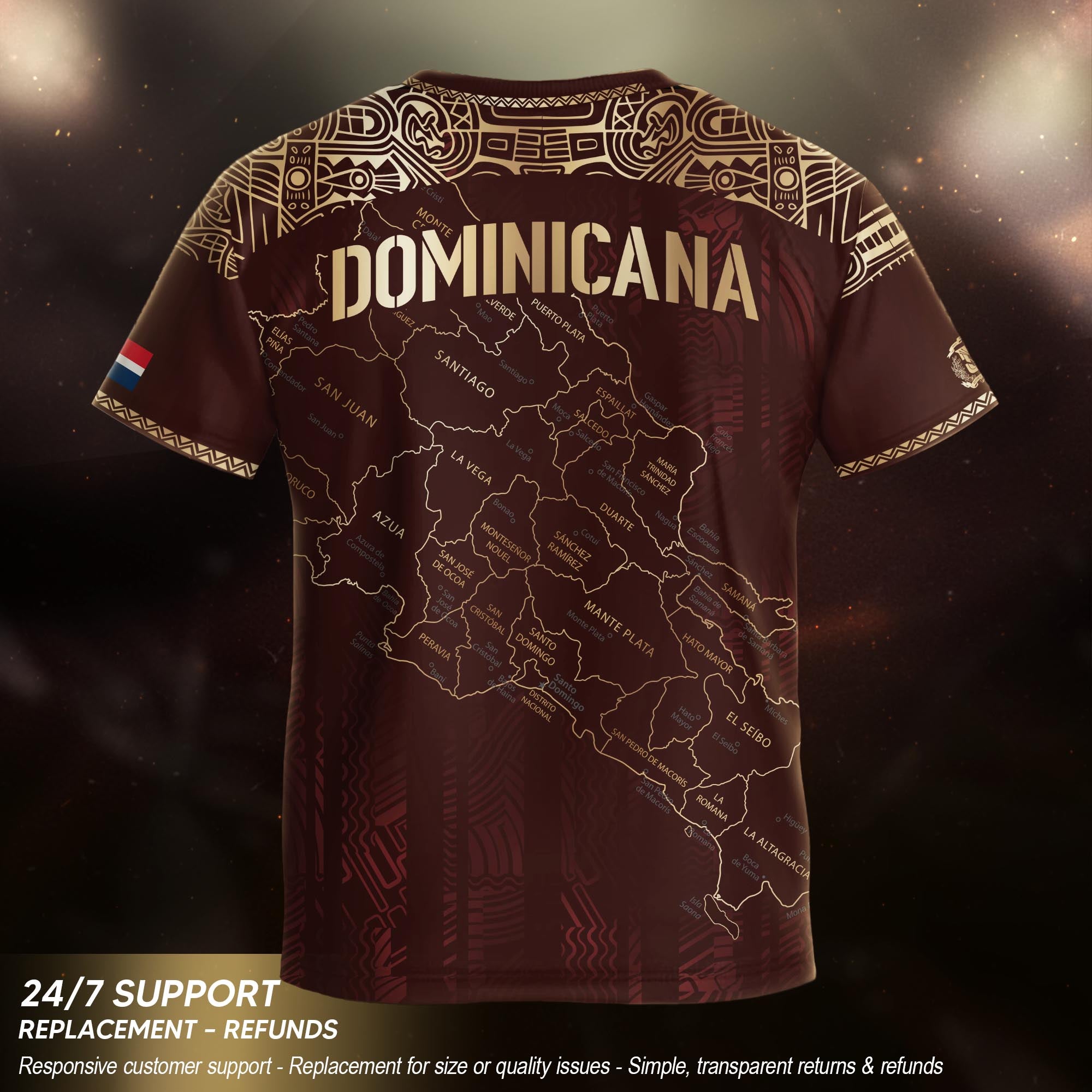 Dominican Republic Kids Youth Heritage Maroon Gold Map National Pride Soccer Jersey