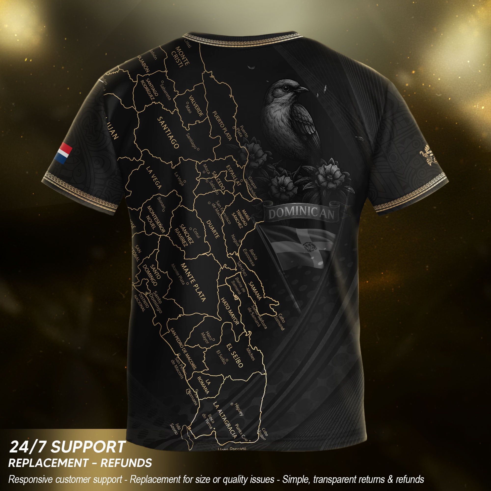 Dominican Republic Kids Youth Heritage Black Gold Map National Pride Soccer Jersey