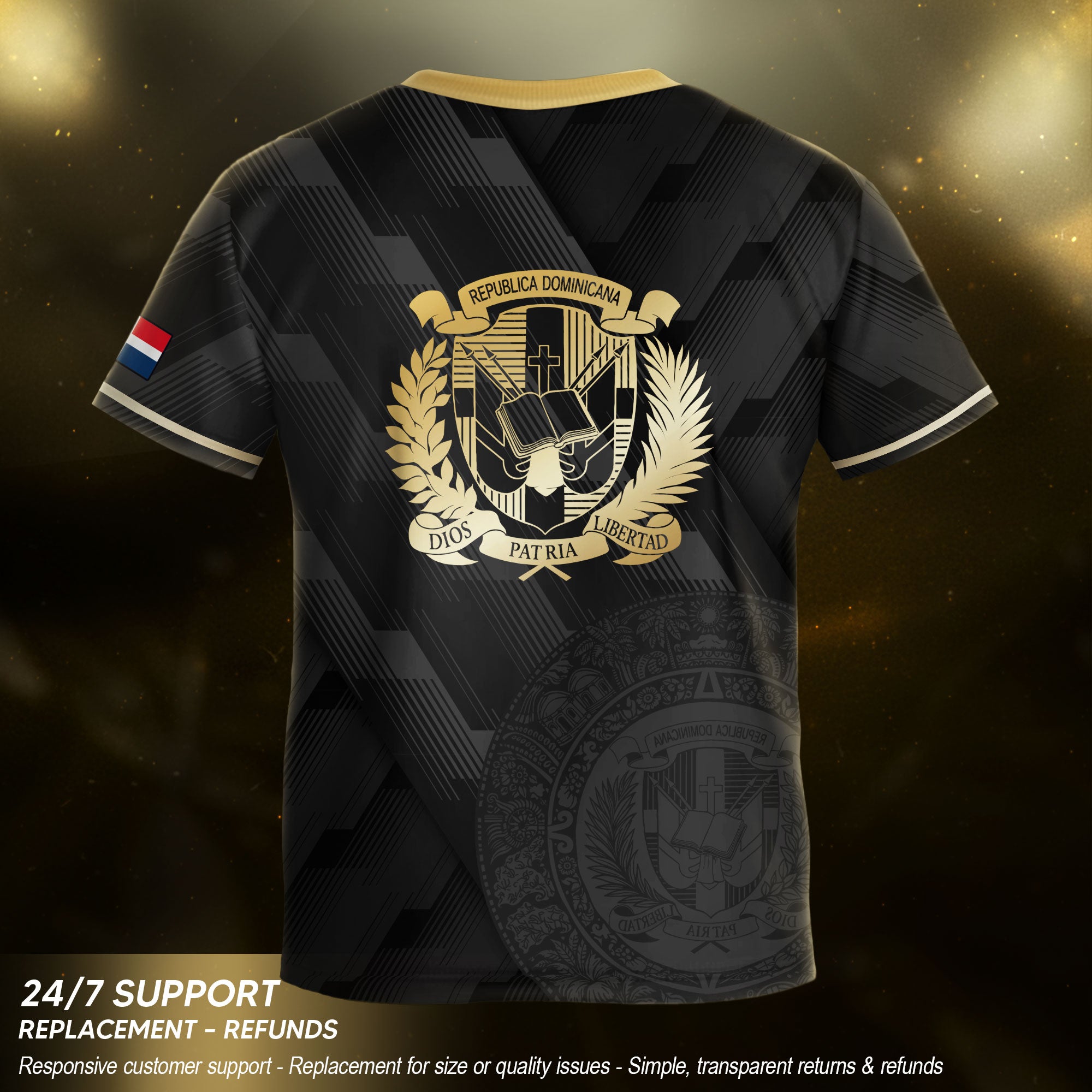 Dominican Republic Kids Youth Heritage Black Gold National Pride Soccer Jersey