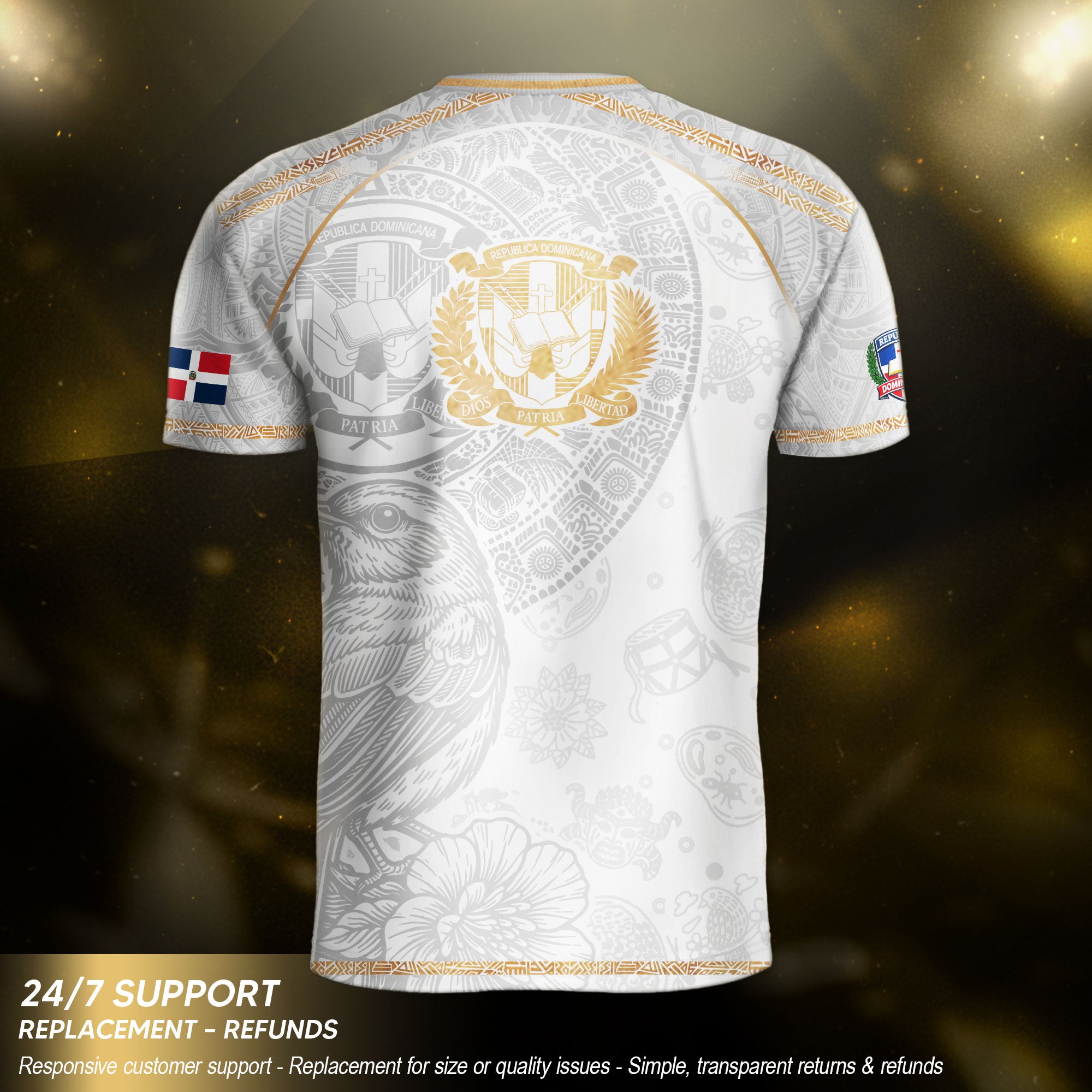 Dominican Cultural Identity Soccer Jersey White Gold, Heritage Pride Edition
