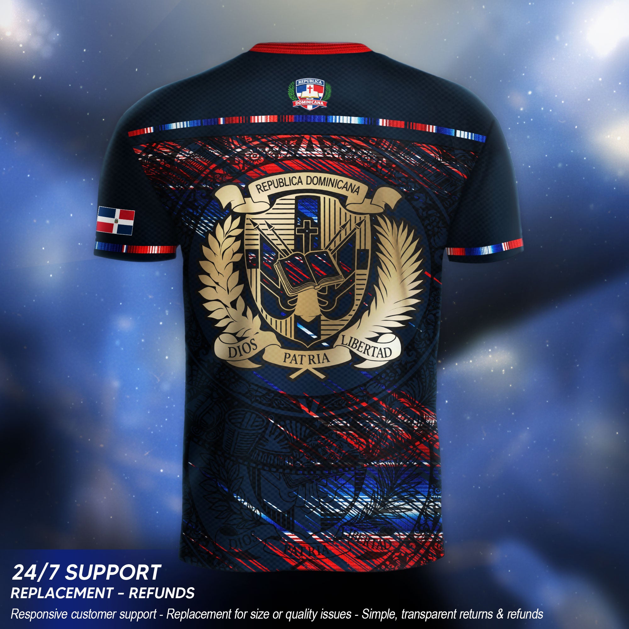 Dominican Heritage Pride Soccer Jersey Black Red Navy, Dominican Soccer Jersey, Cultural Unity Collection