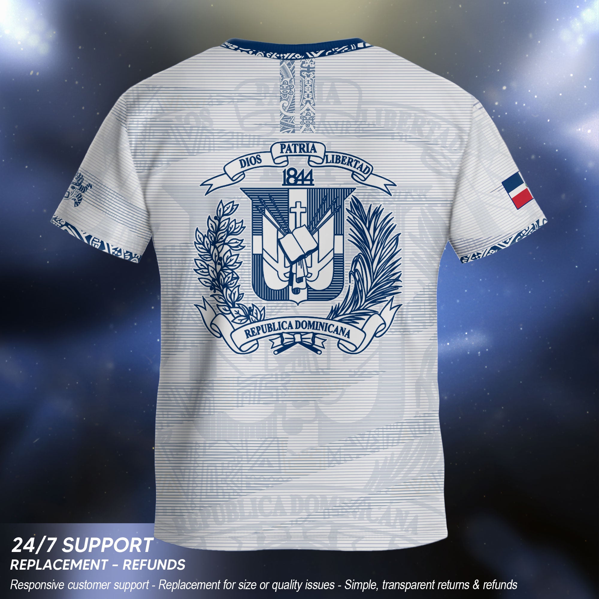 Dominican Kids Soccer Jersey White Blue Cultural Heritage Edition