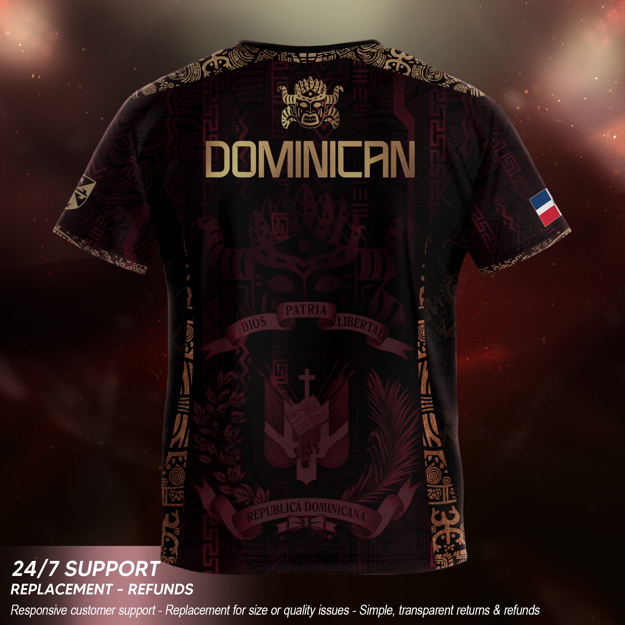 Dominican Republic Kids Youth Orgullo Dominicano Dark Maroon Mask Soccer Jersey