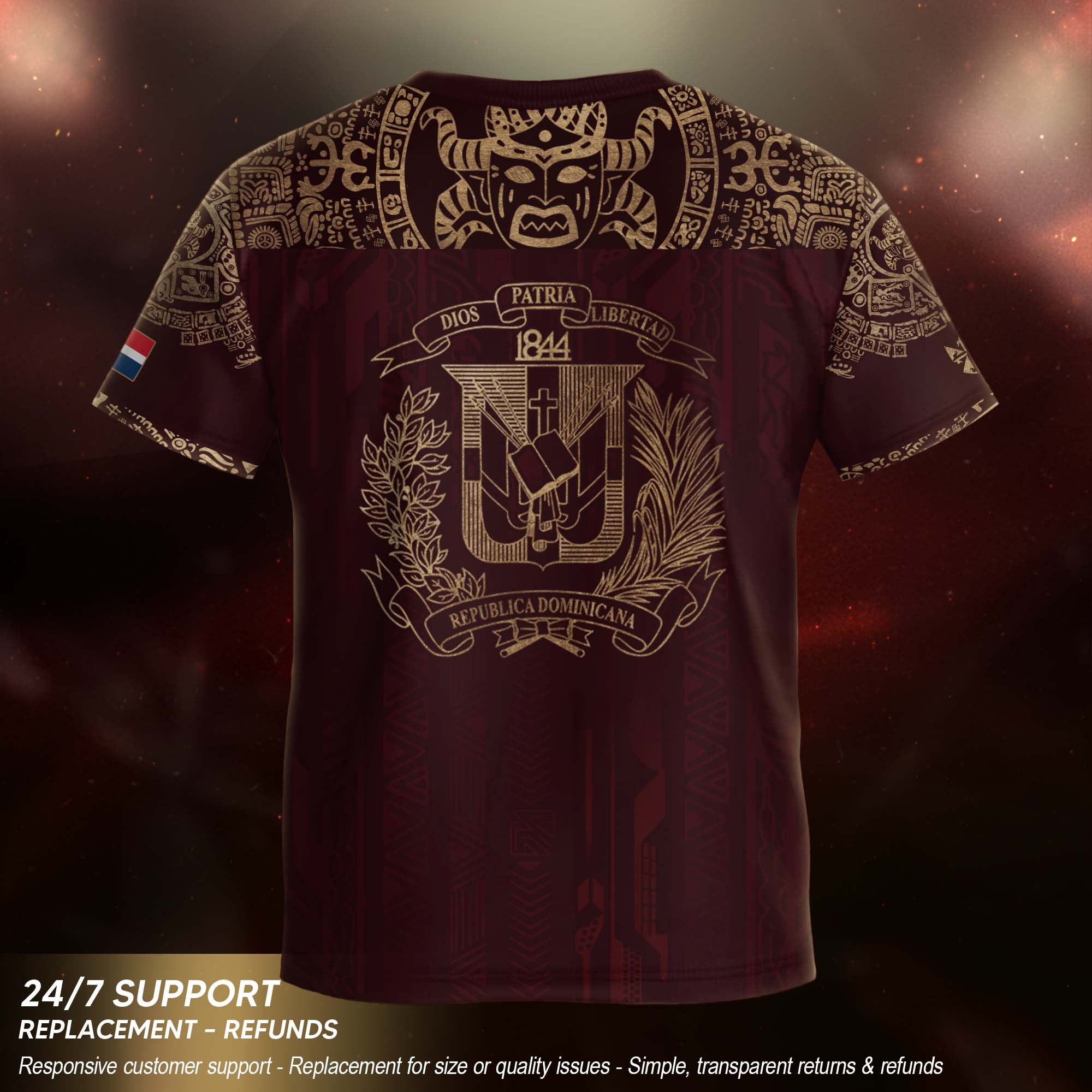 Dominican Republic Kids Youth Orgullo Dominicano Maroon Gold Cigua Palmera Soccer Jersey