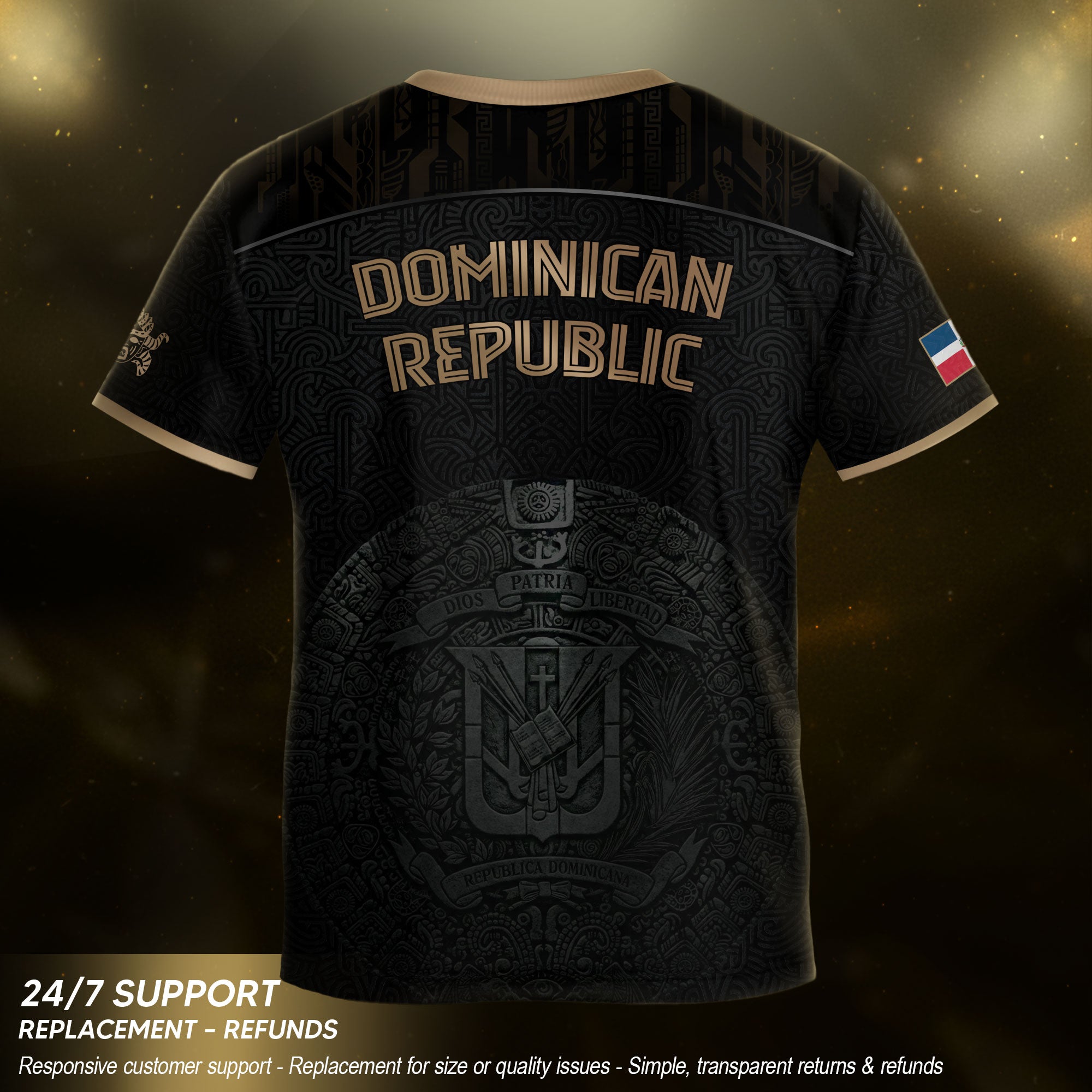 Dominican Heritage Youth Soccer Jersey Black Gold Pride Edition