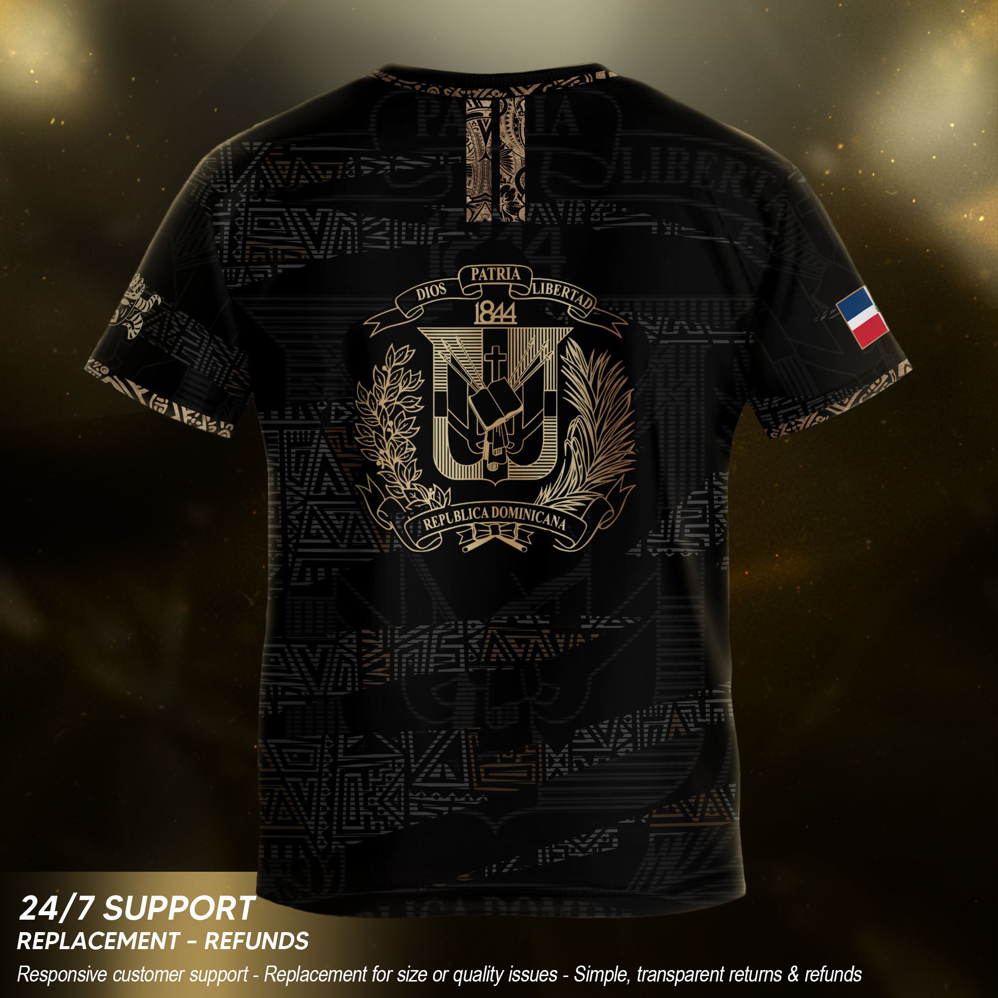 Dominican Pride Kids Soccer Jersey Black Gold Cultural Edition