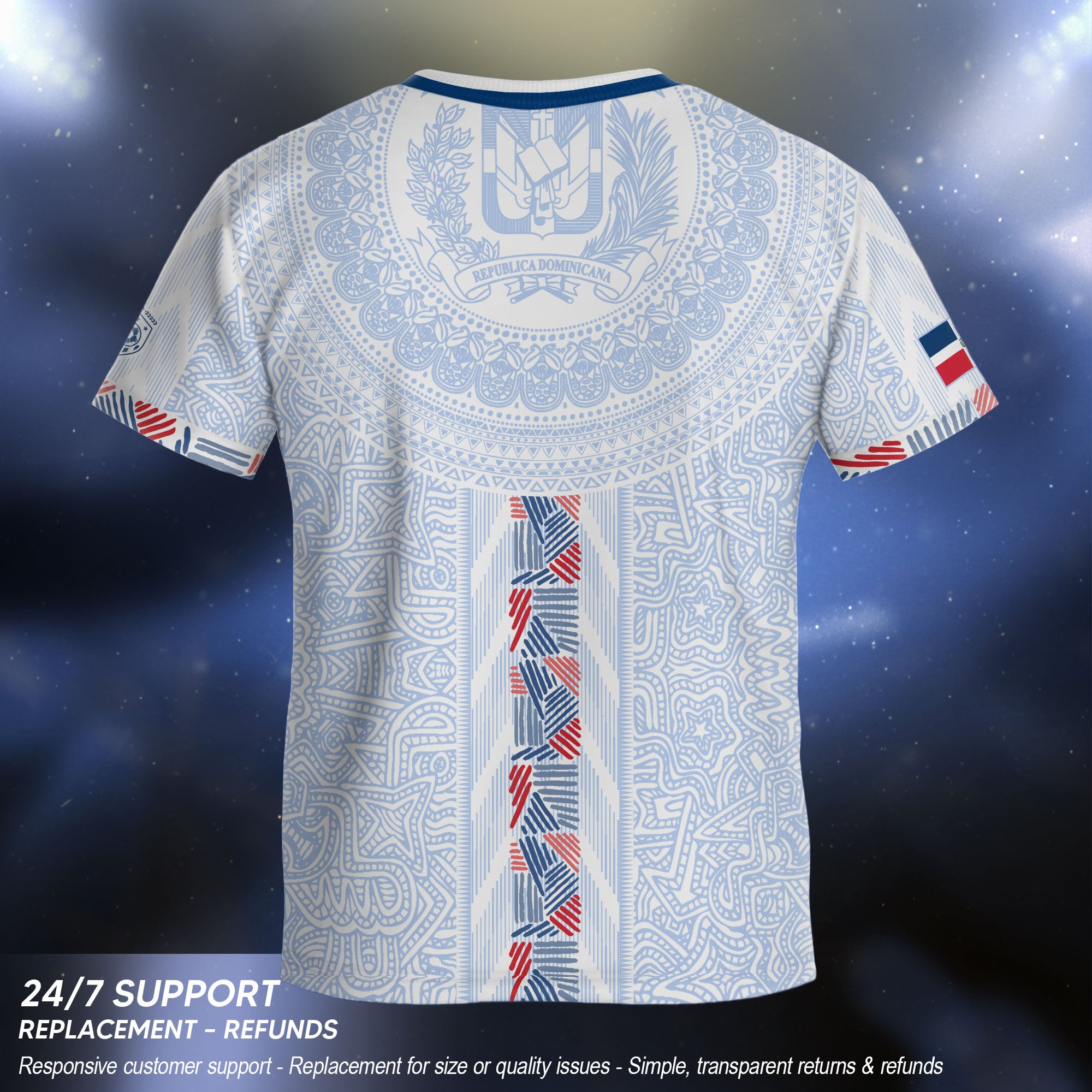 Dominican Cultural Kids Soccer Jersey White National Pride Style