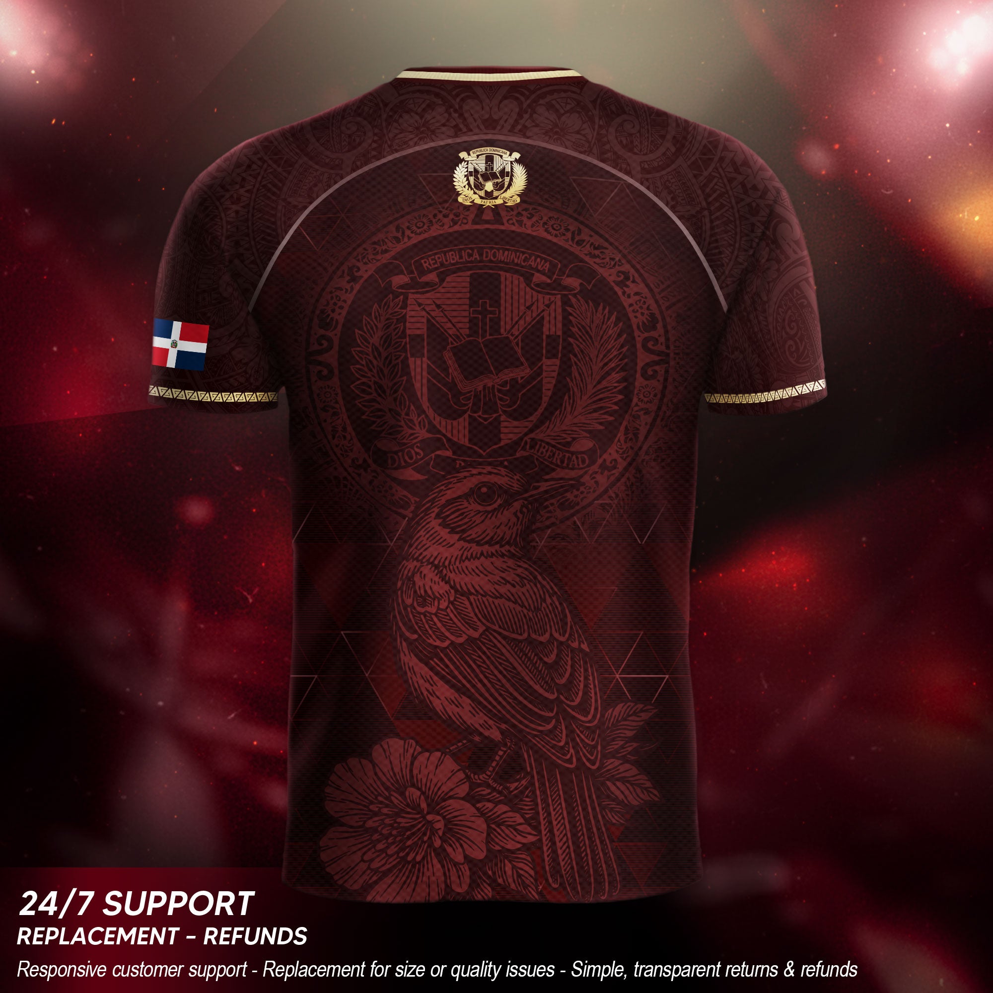 Dominican Heritage Soccer Jersey Maroon Gold, Cultural Pride & Identity Collection