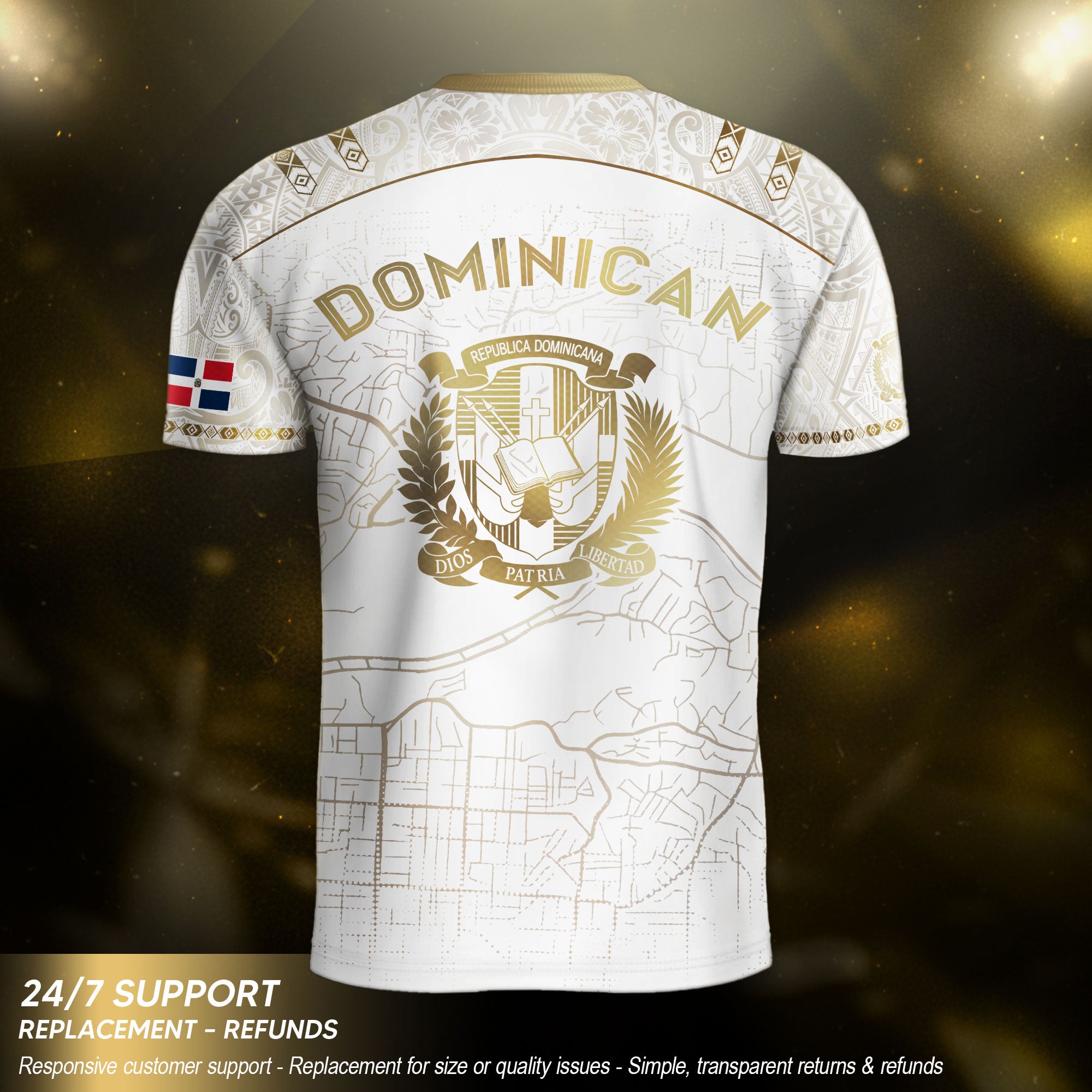 Dominican Cultural Identity Soccer Jersey White Gold, National Heritage Edition