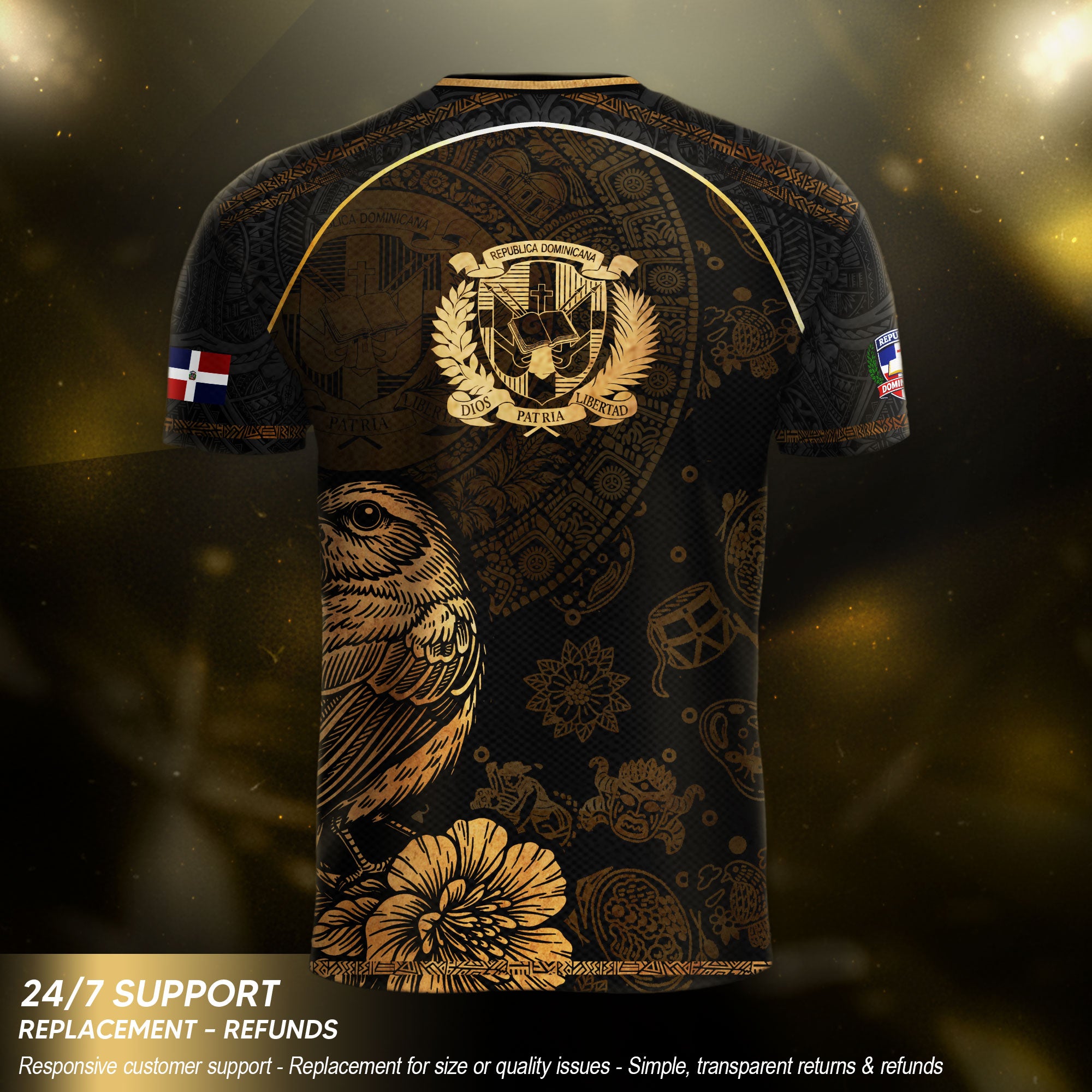 Dominican National Pride Soccer Jersey Black Gold, Heritage-Inspired Apparel