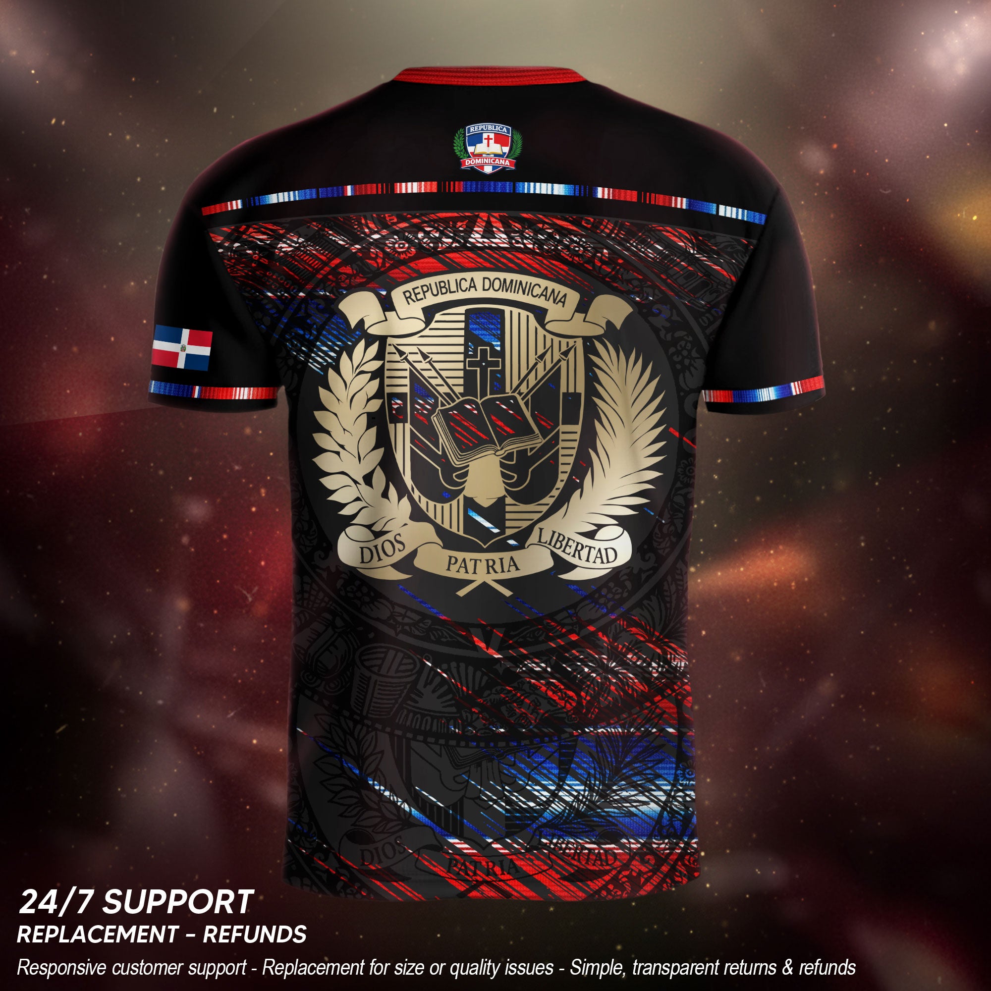 Dominican Heritage Pride Soccer Jersey Black Red Navy, Cultural Unity Collection