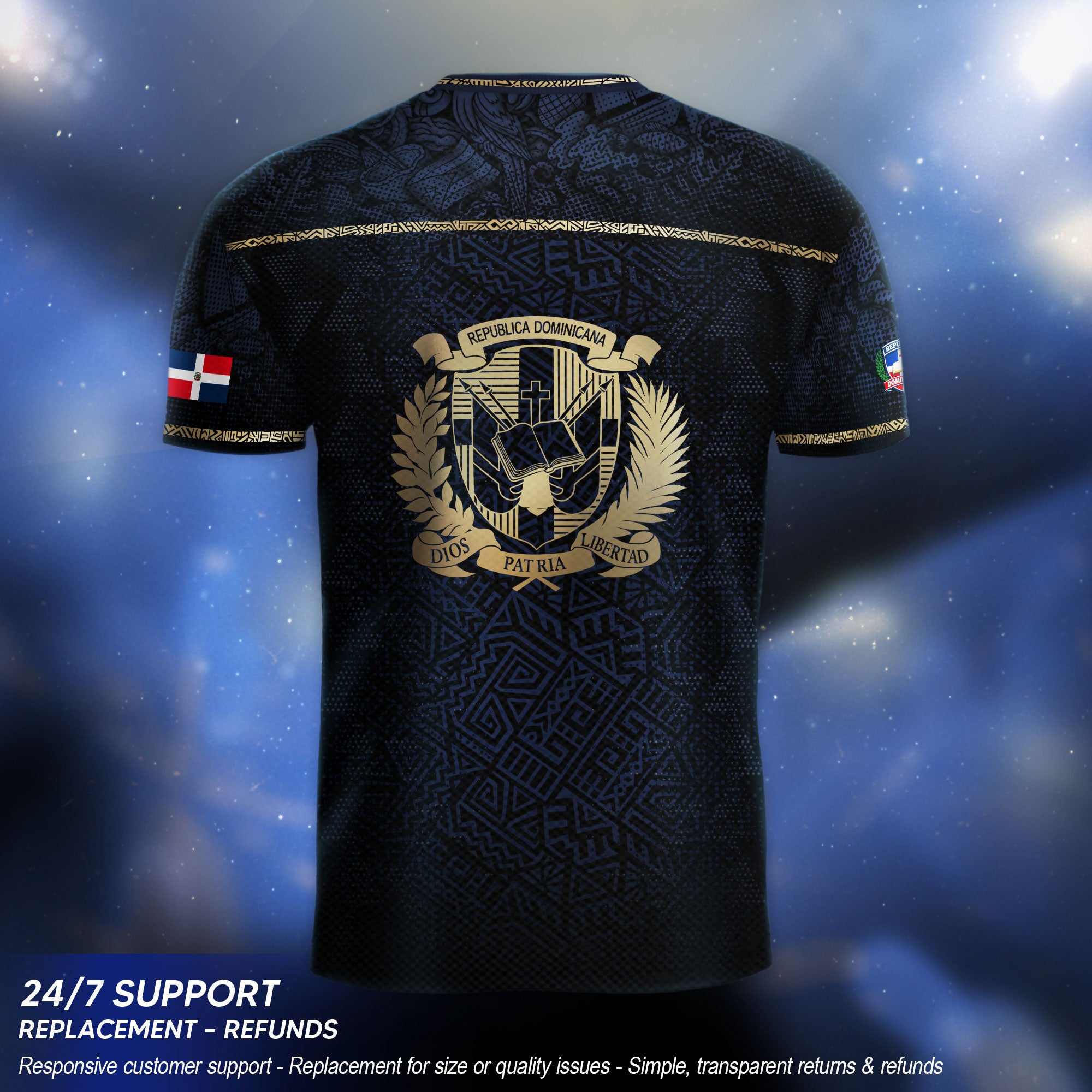 Dominican Cultural Legacy Soccer Jersey Black Navy, Identity & Pride Edition