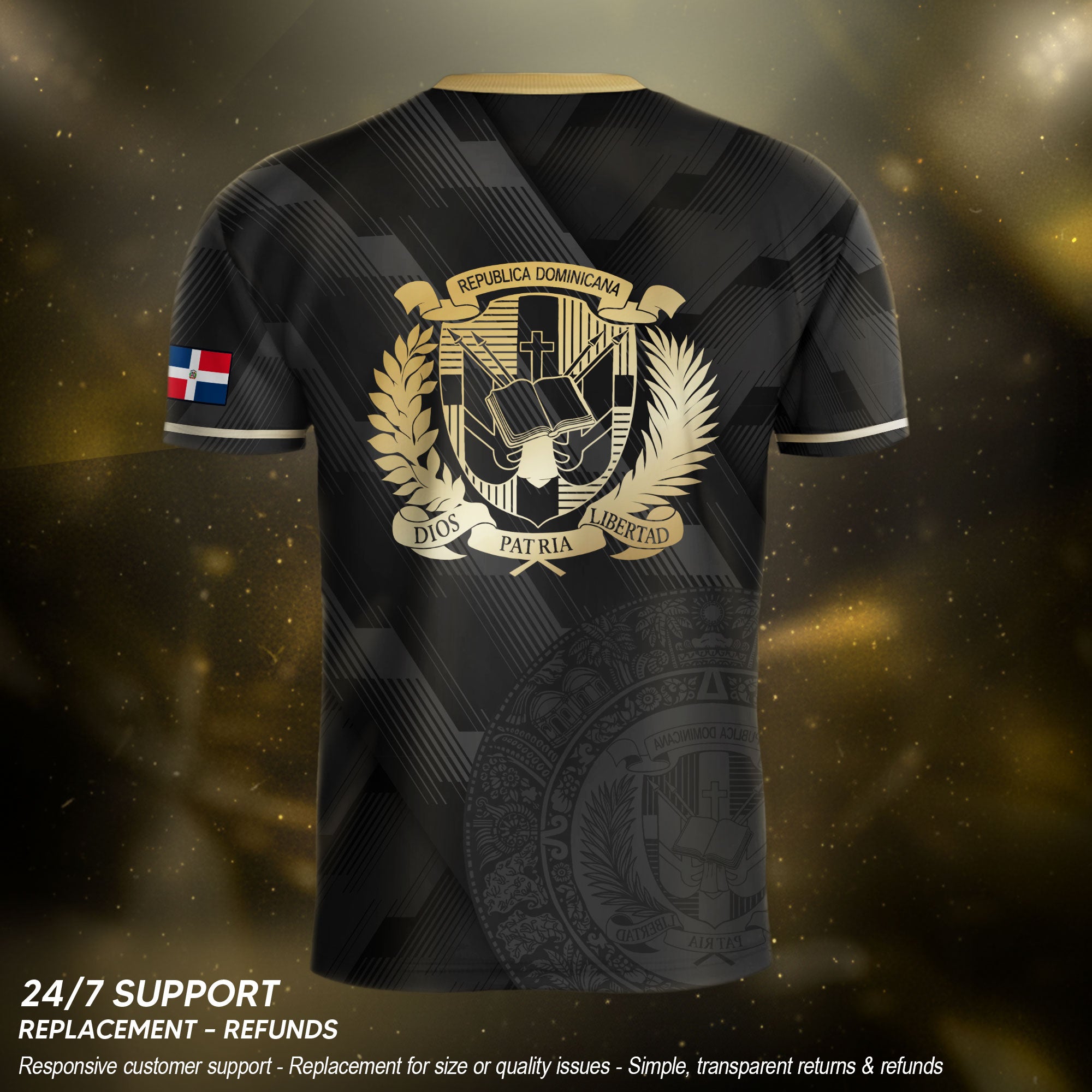 Dominican Cultural Heritage Soccer Jersey Black Gold, National Pride Collection