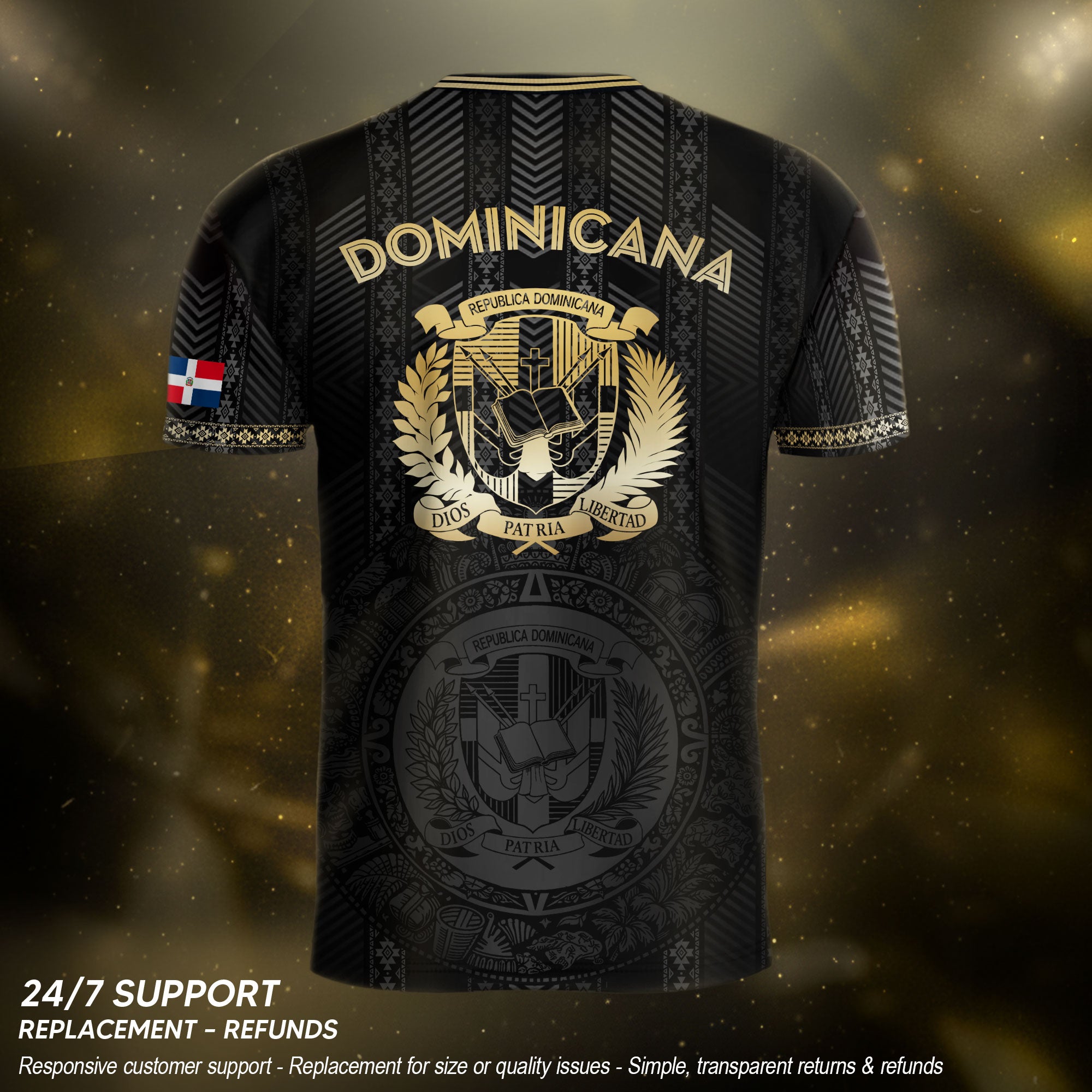 Dominican Heritage Football Jersey Black Gold, Cultural Identity & National Pride Shirt