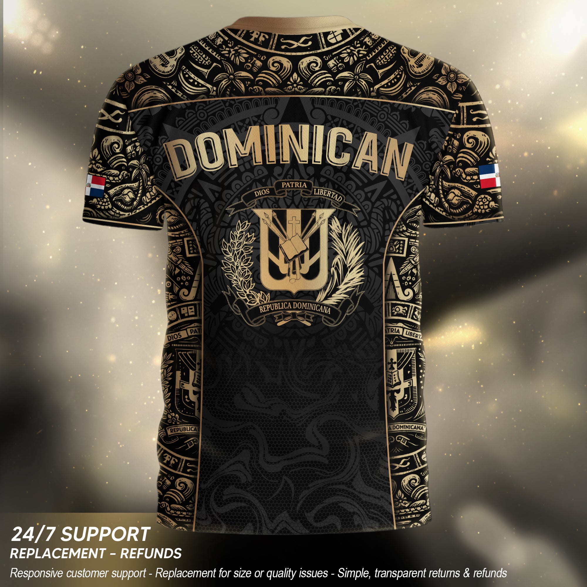 Dominican Republic Orgullo Dominicano Black Gold Taino Mask Soccer Jersey