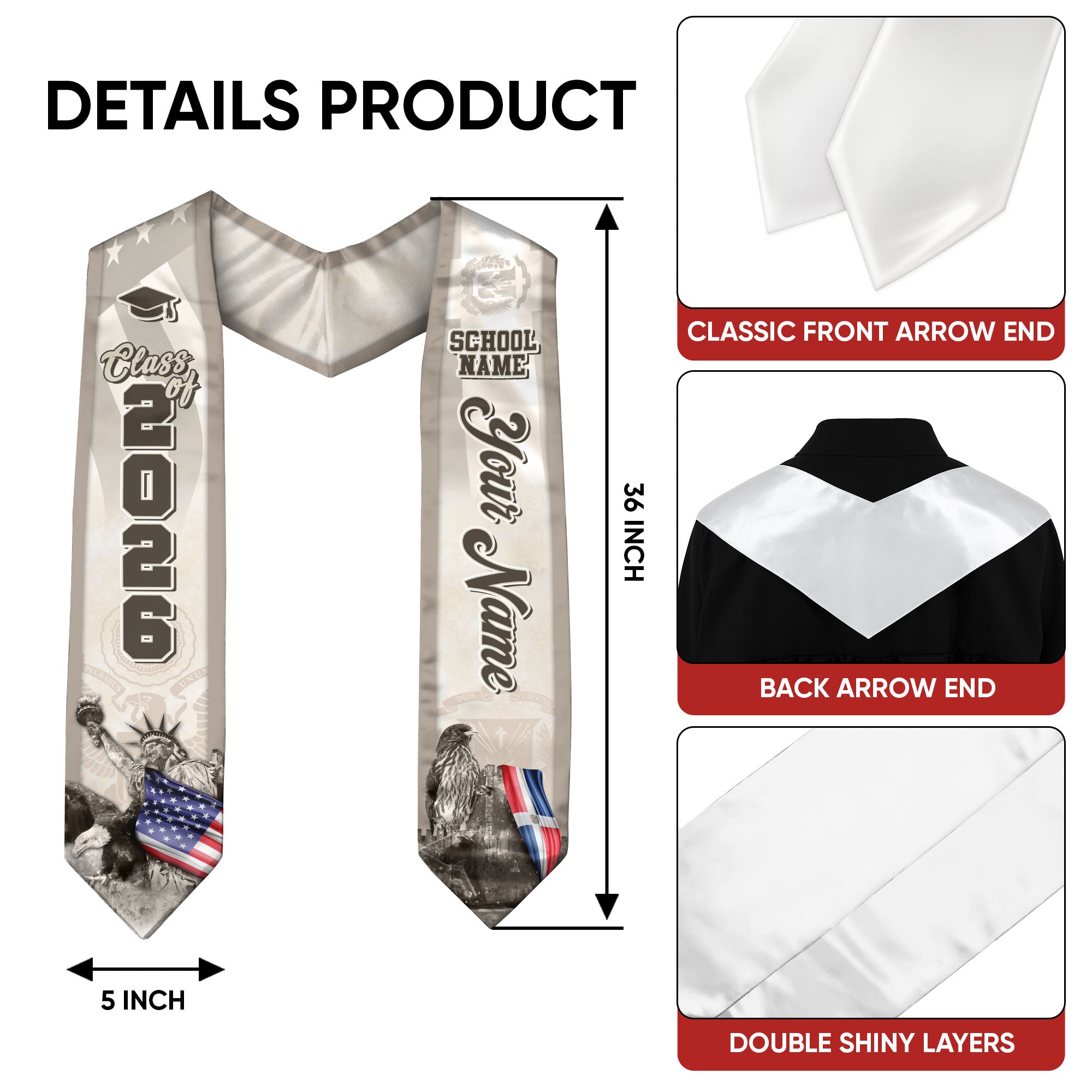 Dominicans Class of 2026 Graduation Stole Custom Dominican USA Flag Eagle Statue Design