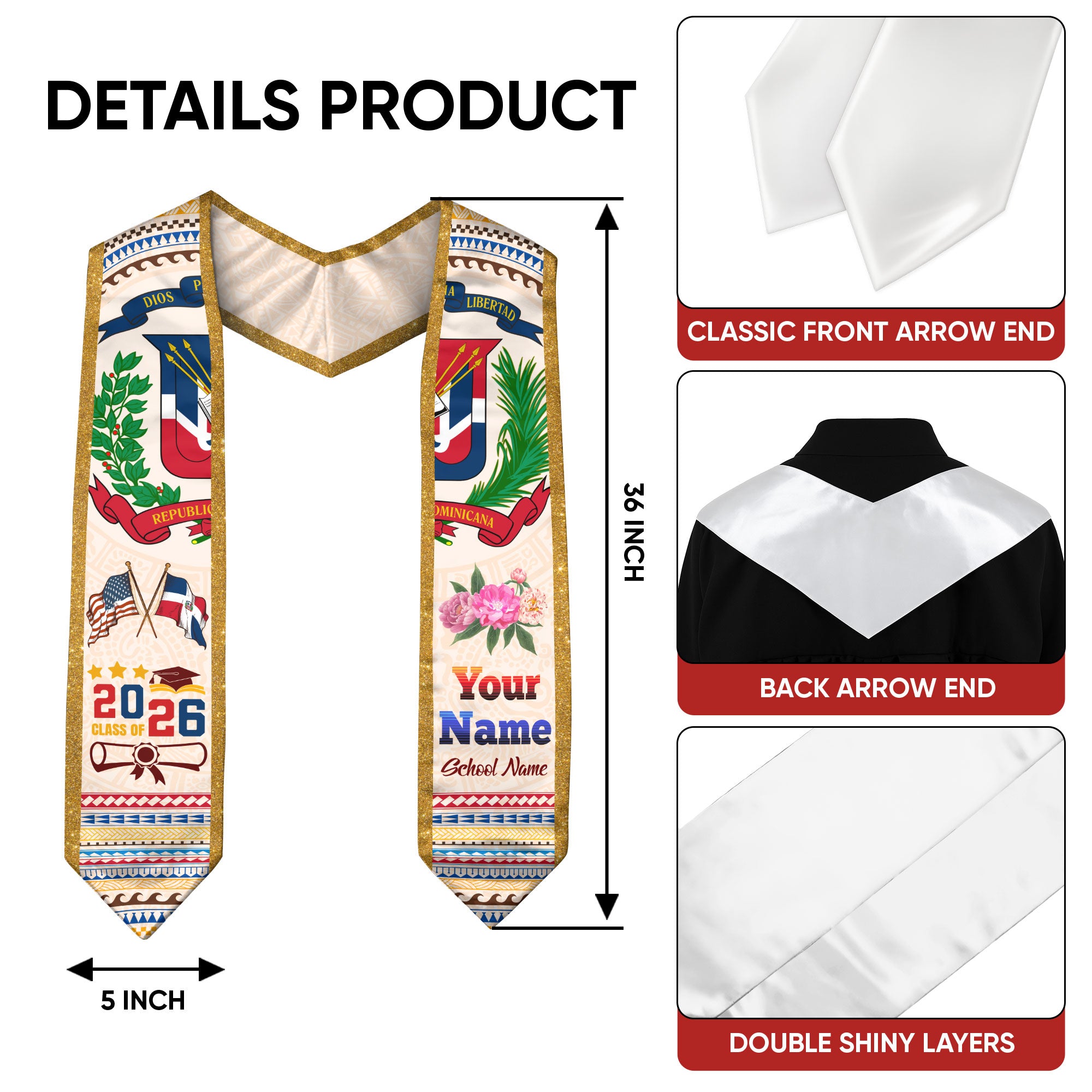 Personalized Dominican Graduation Sash Dominicana Stole, Class of 2026 Grad Gift