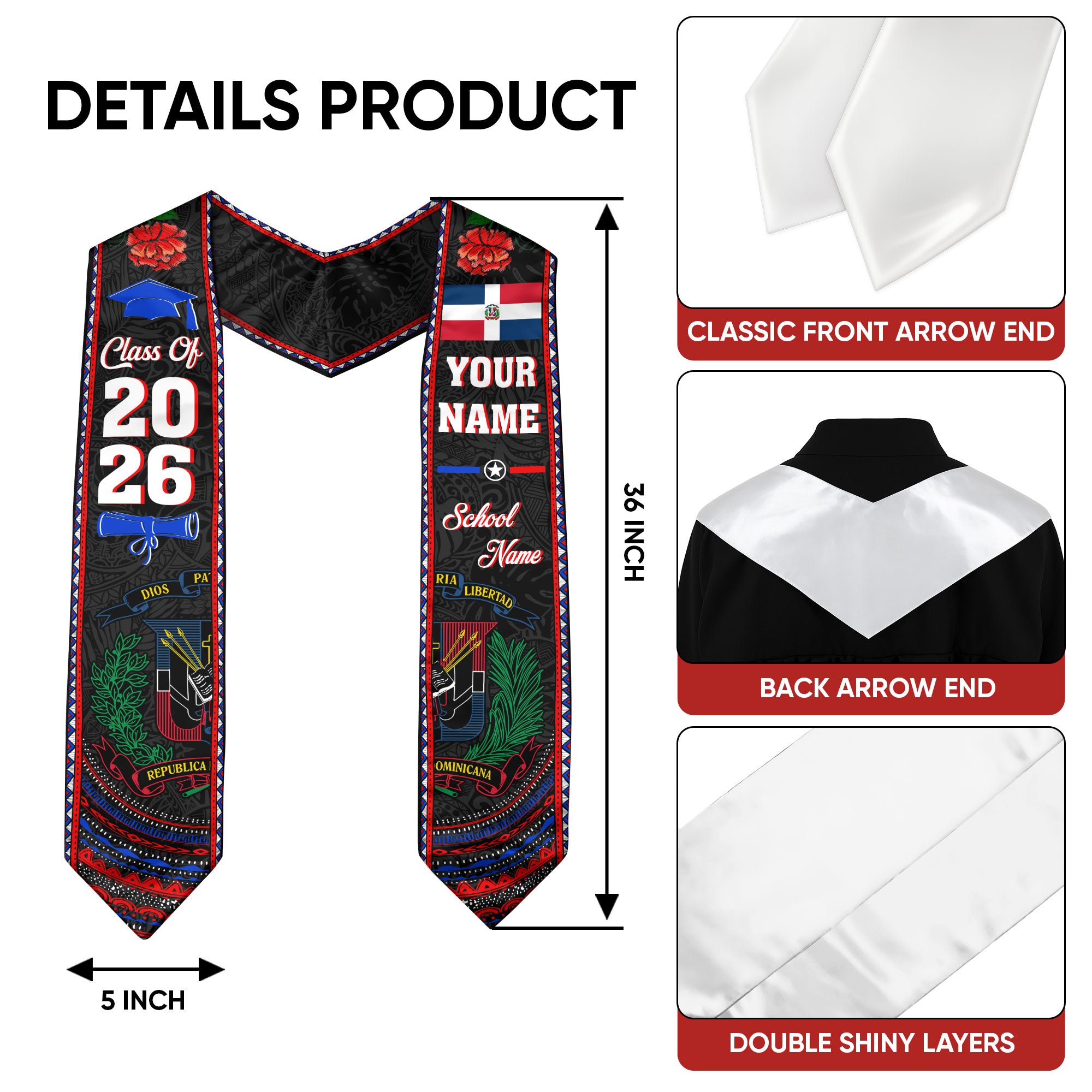 Custom Dominicana Grad Sash, DR Caribe Graduation Stole, Class of 2026 Dominican Graduate