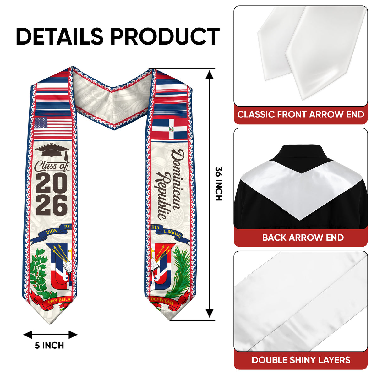 Dominican Grad Sash, DR Flag Stole Graduation Gift, Class of 2026 Senior Graduate