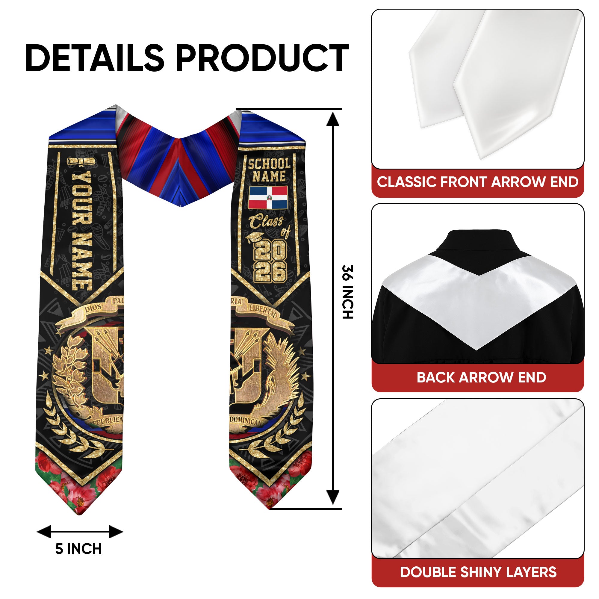 Custom Dominicana Graduation Stole Dominican Grad Sash, Class of 2026 Graduate Gift