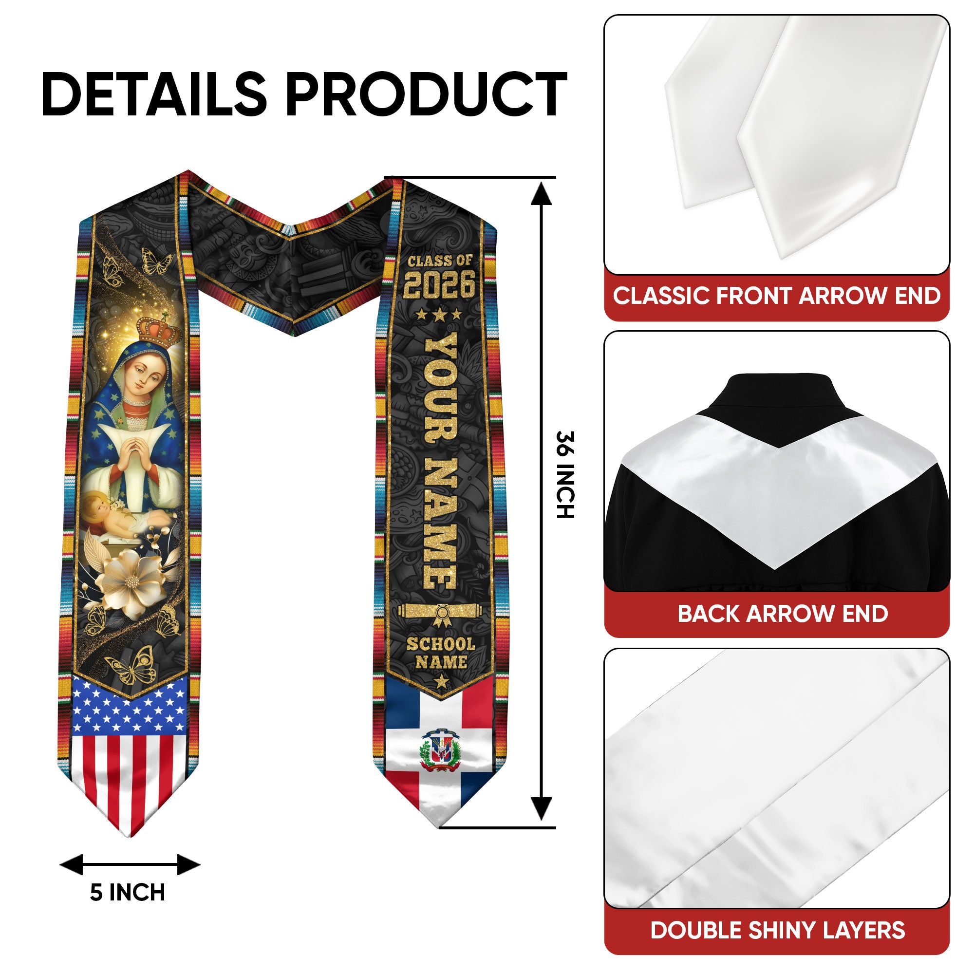 Dominican American Graduation Sash Custom Dominicana Grad Stole, Class of 2026 Graduate