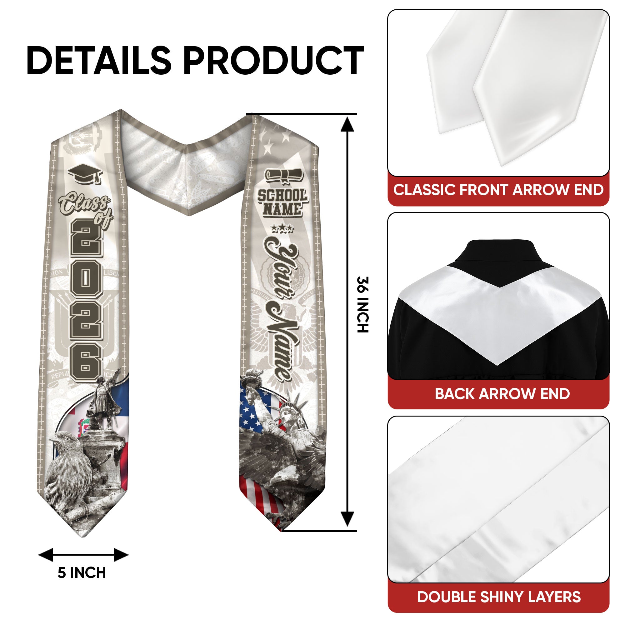 Dominican American Graduation Stole, Custom Dominicana Sash for Graduate, Class of 2026 Grad