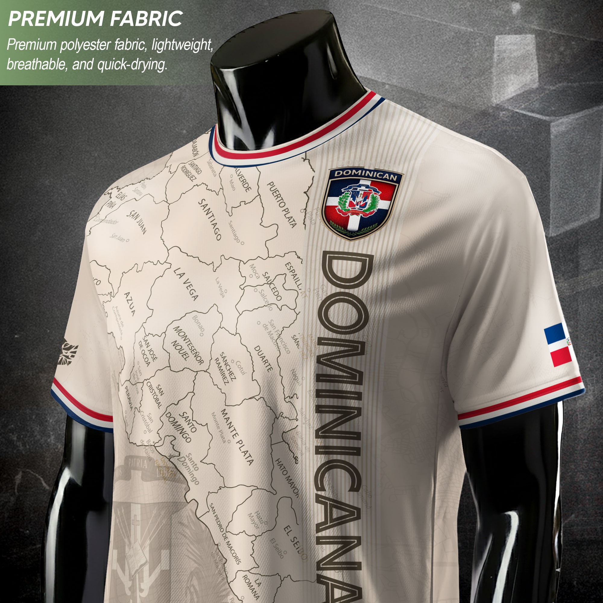 Dominican Heritage Soccer Jersey Beige, Cultural Identity Pride Collection