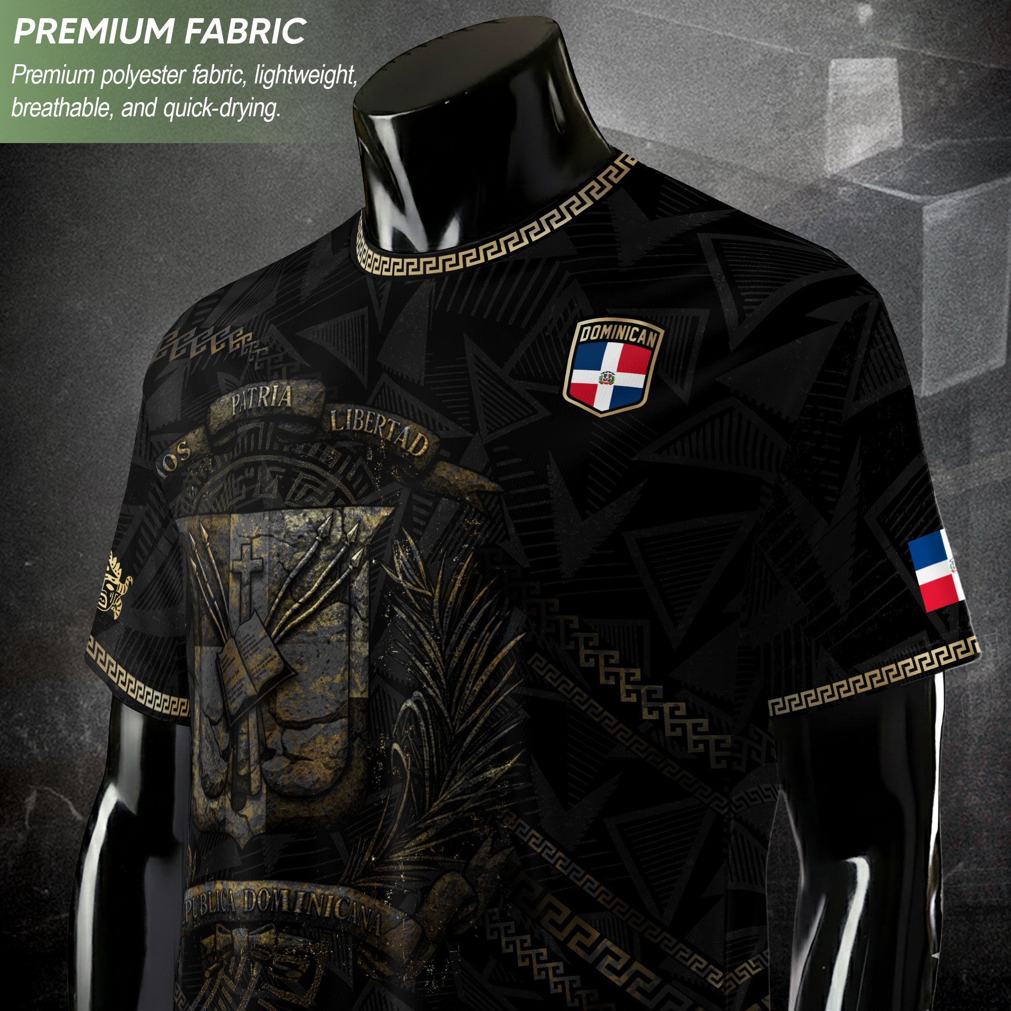 Dominican Republic Heritage Black Gold Vintage Geometric Graphic Soccer Jersey