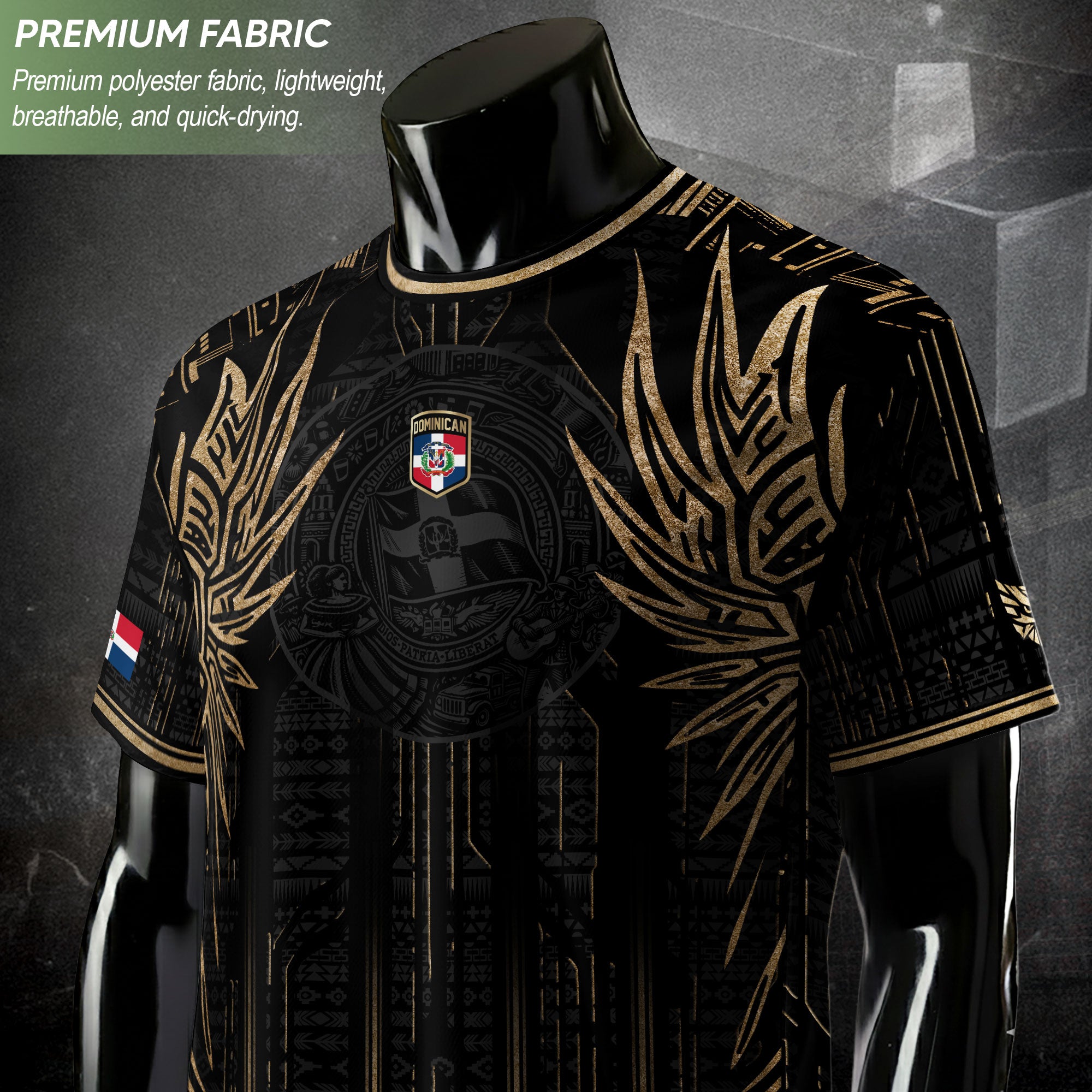 Dominican Republic Heritage Black Gold Vintage Athletic Winged Soccer Jersey