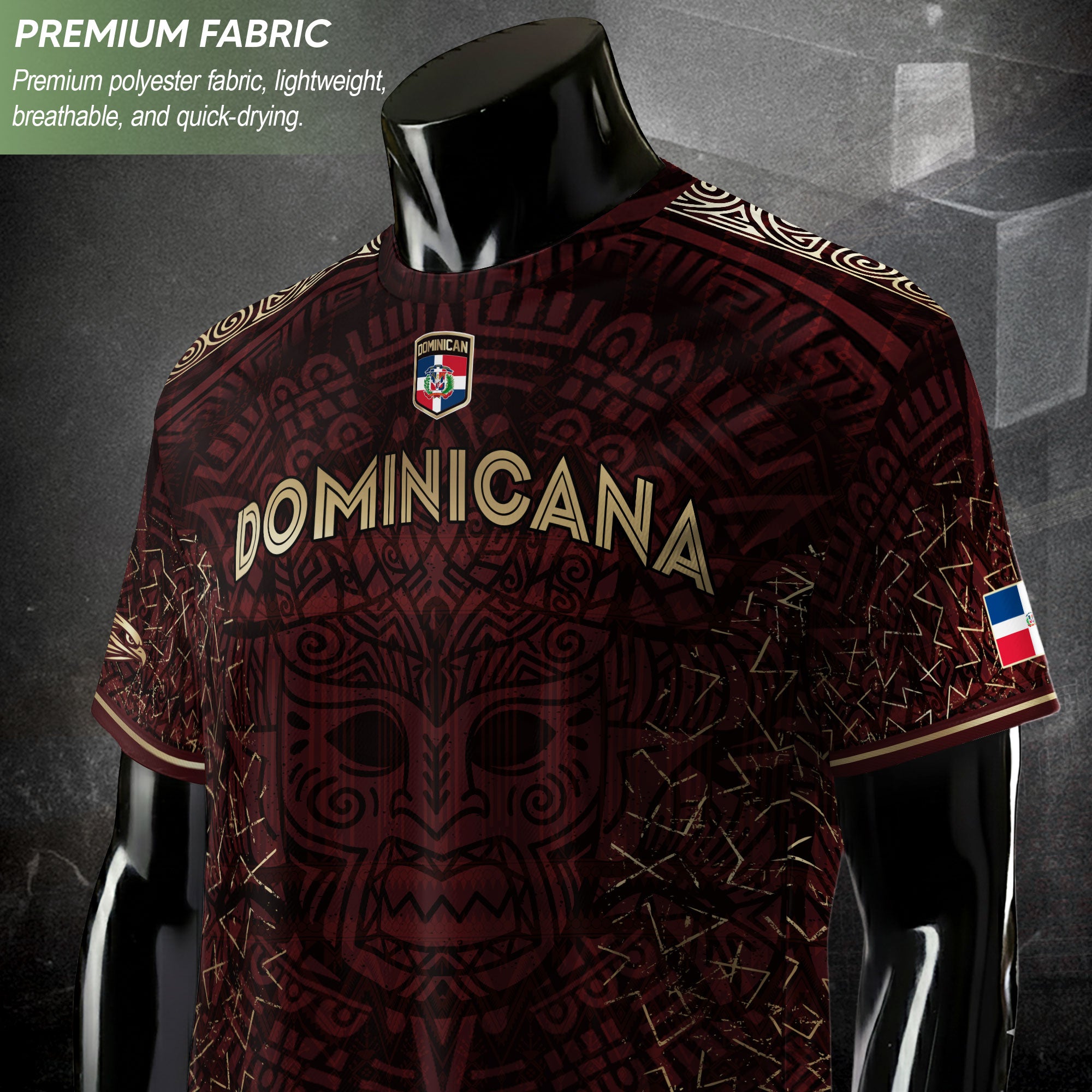 Dominican Cultural Pride Soccer Jersey Maroon Gold, Heritage-Inspired Collection