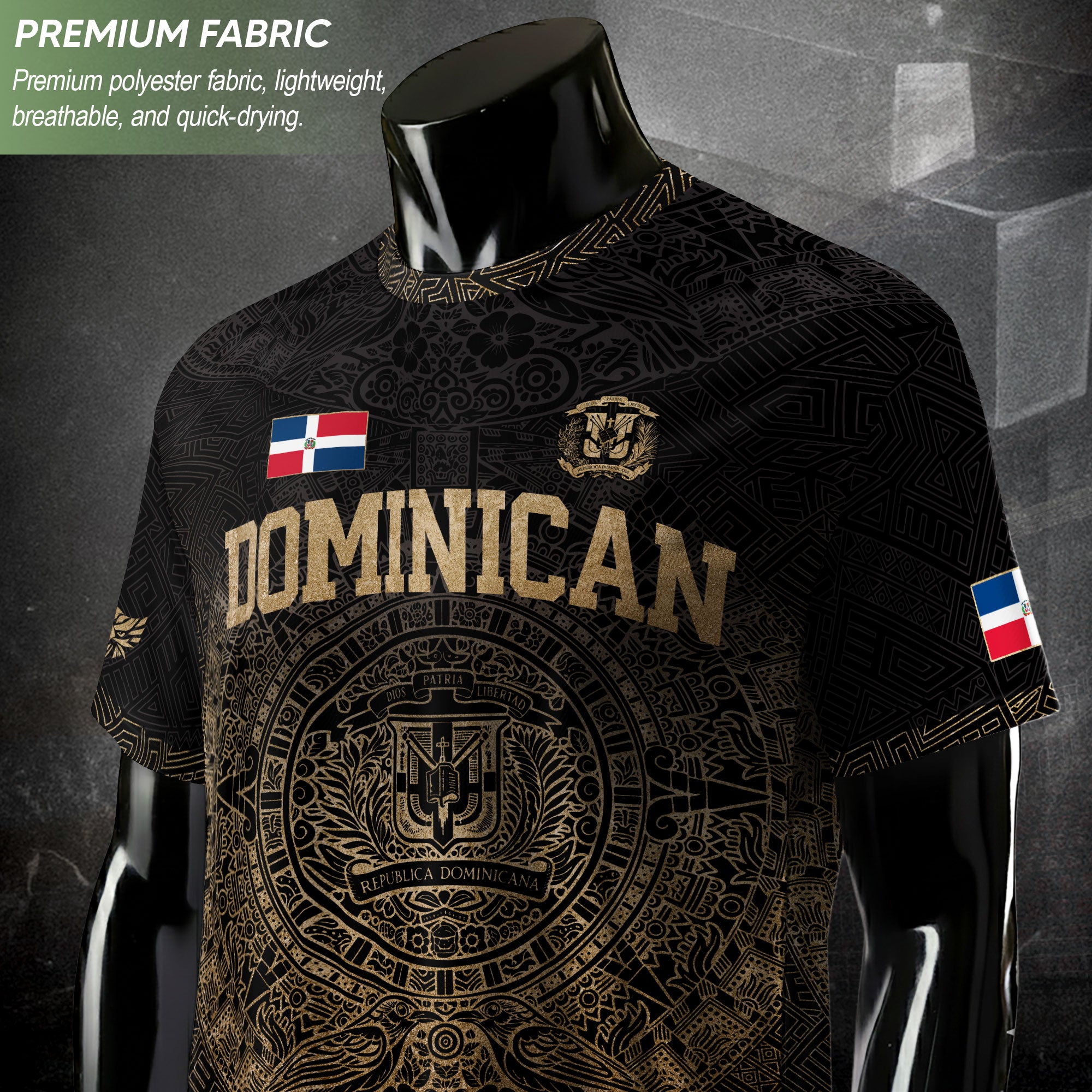 Dominican Republic Heritage Black Gold Vintage Taino Graphic Pattern Soccer Jersey
