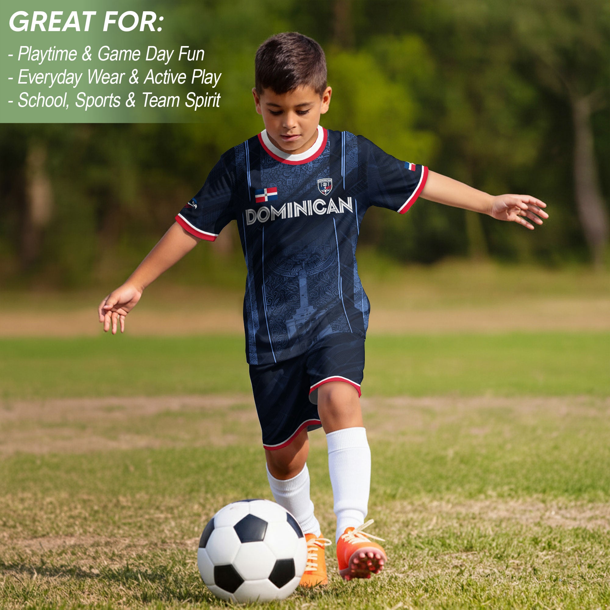 Dominican Heritage Soccer Jersey Navy for Kids Youth, Cultural Identity & National Pride