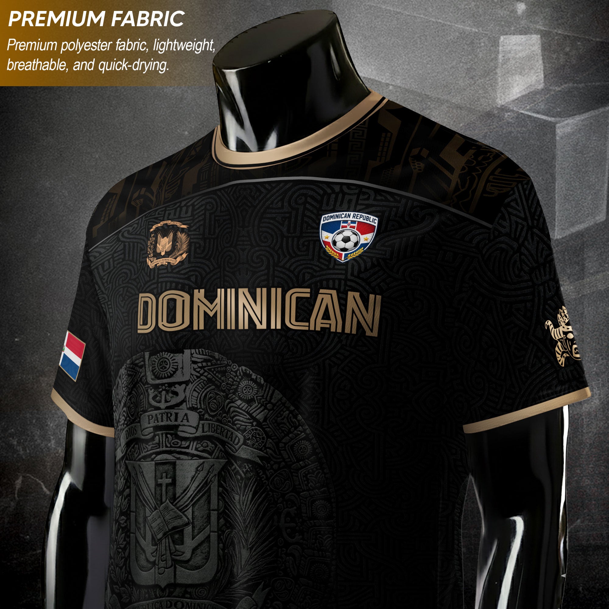 Dominican Republic Heritage Black Gold Athletic National Team Soccer Jersey