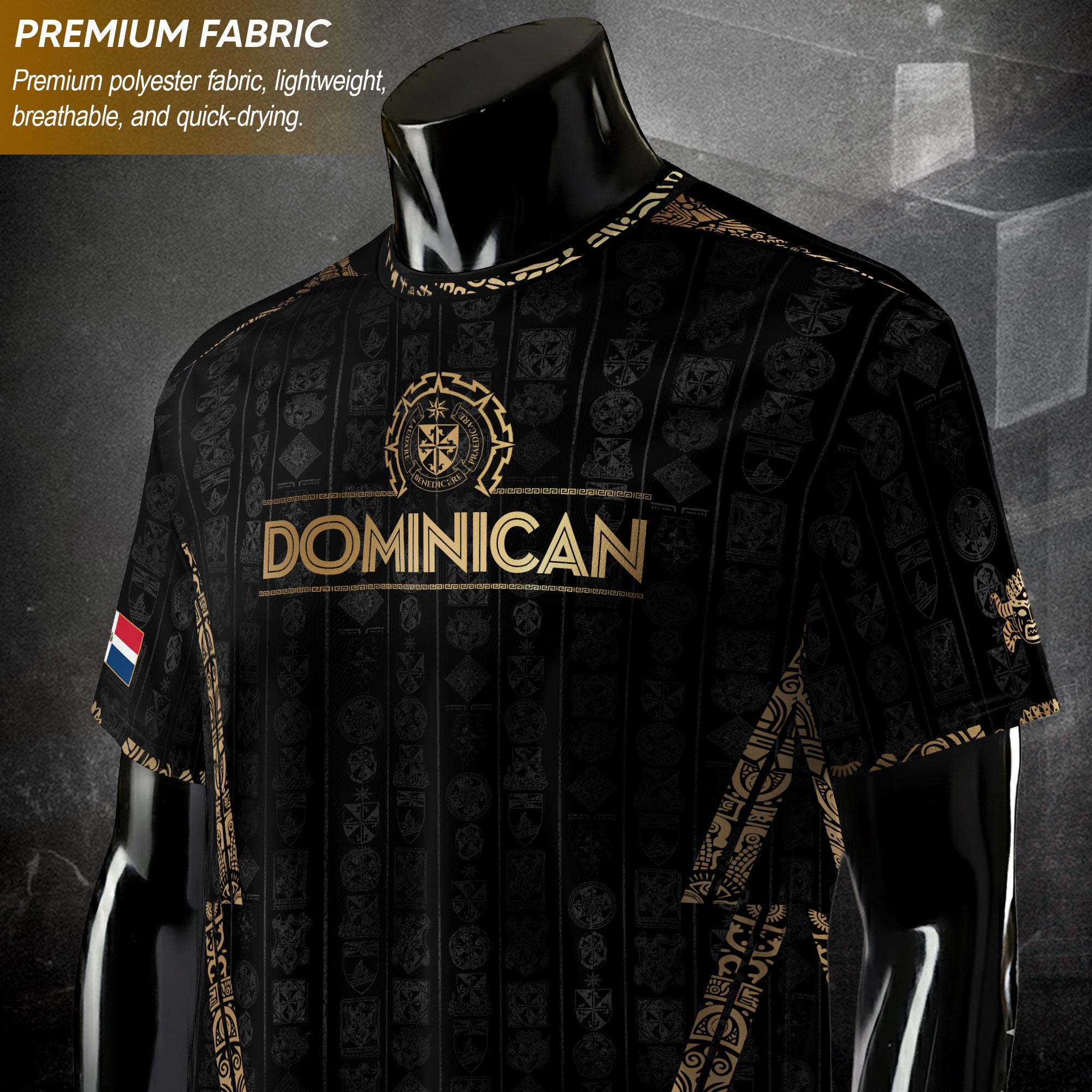 Dominican Republic Black Gold Vintage Heritage Coat of Arms Soccer Jersey