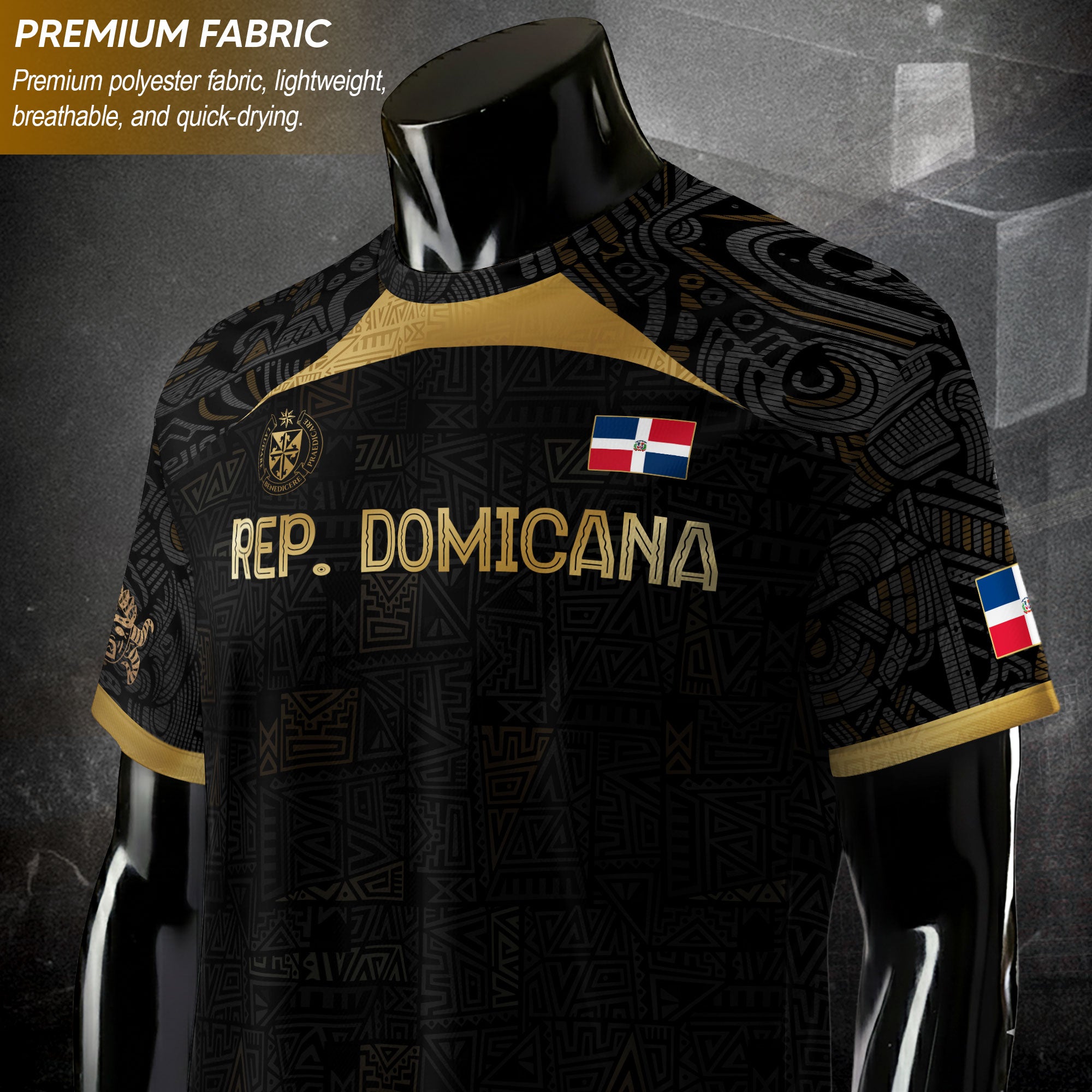Dominican Republic Black Gold Vintage National Emblem Heritage Soccer Jersey