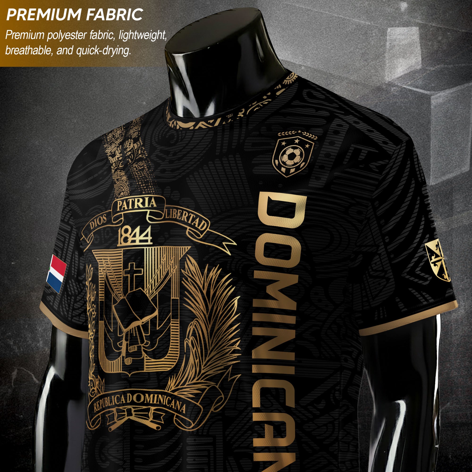 Dominican Republic Black Gold Taino Tribal Pattern National Pride Vintage Soccer Jersey