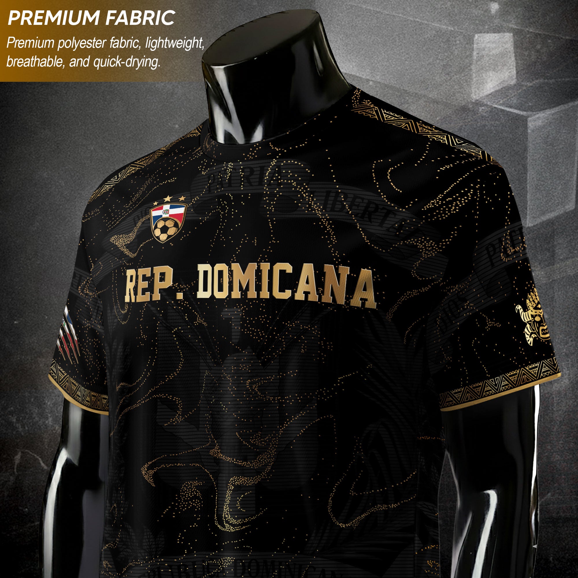Dominican Republic Heritage Black Gold Sparkle National Soccer Jersey