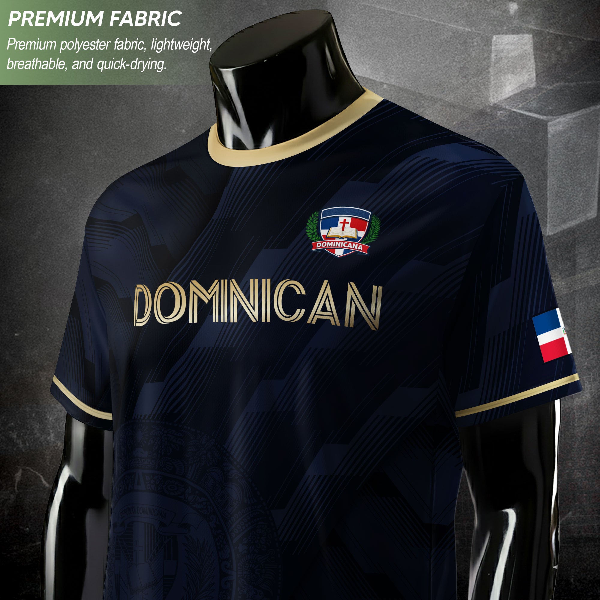 Dominican Republic National Heritage Soccer Jersey Navy Gold, Cultural Pride Emblem Design