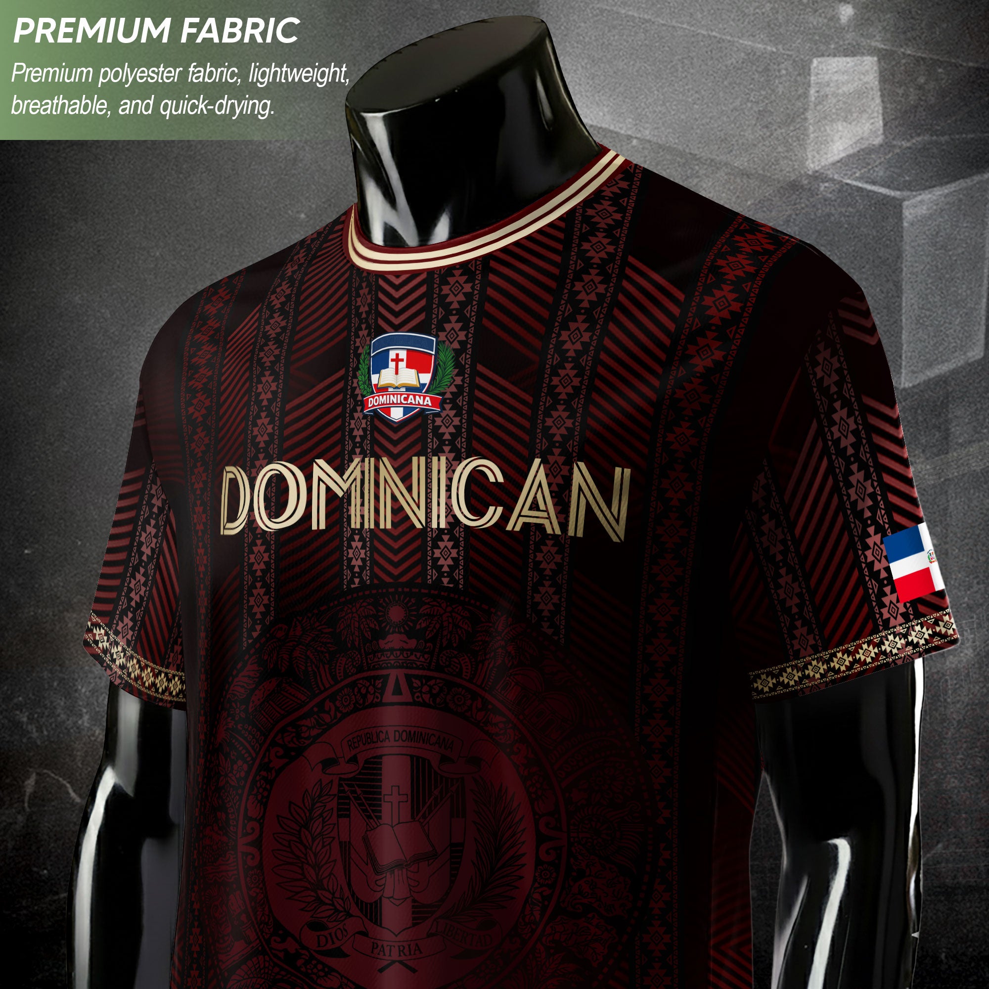 Dominican Republic Soccer Jersey Maroon Gold, Cultural Heritage National Pride Apparel