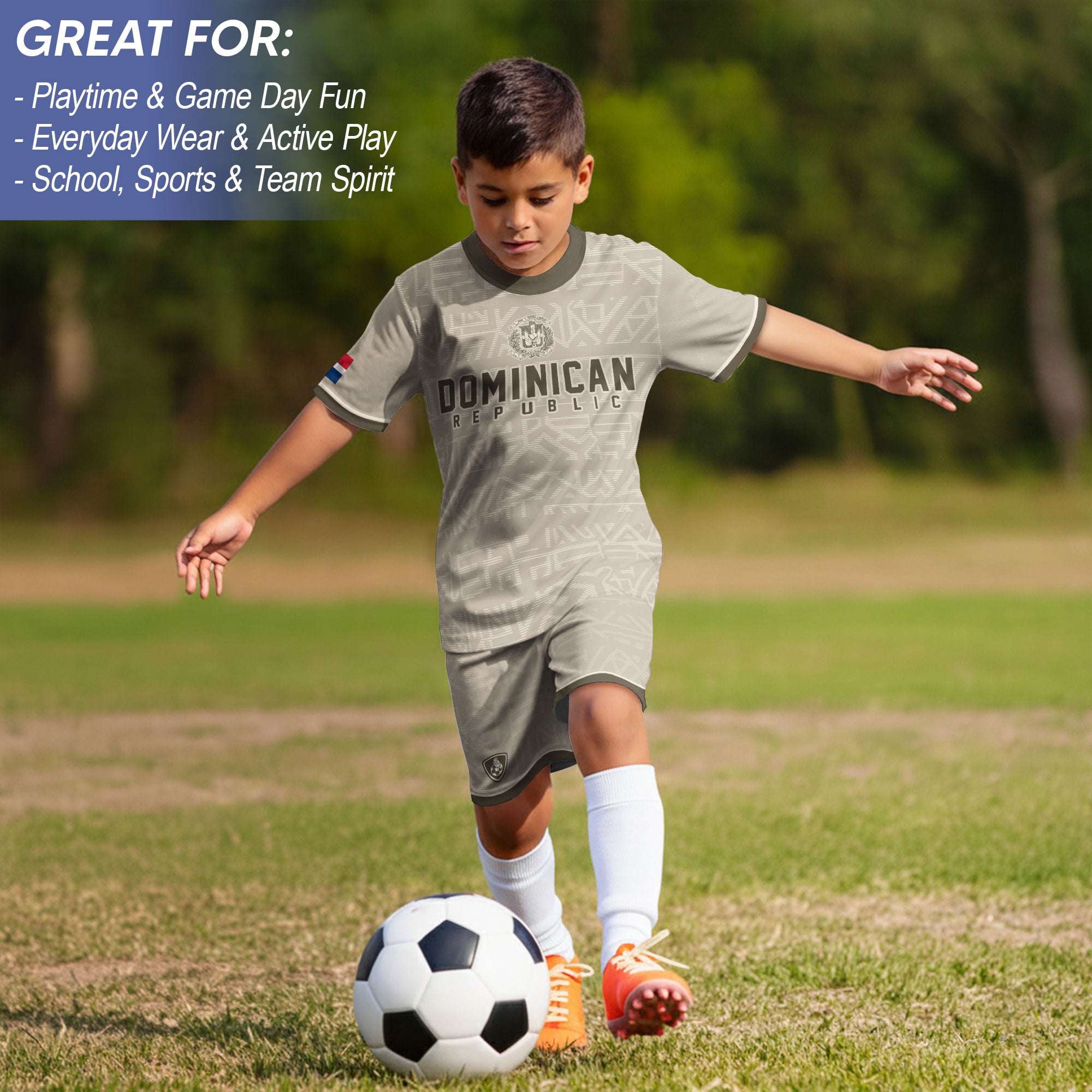 Dominican Republic Kids Youth Heritage Beige Geometric National Soccer Jersey