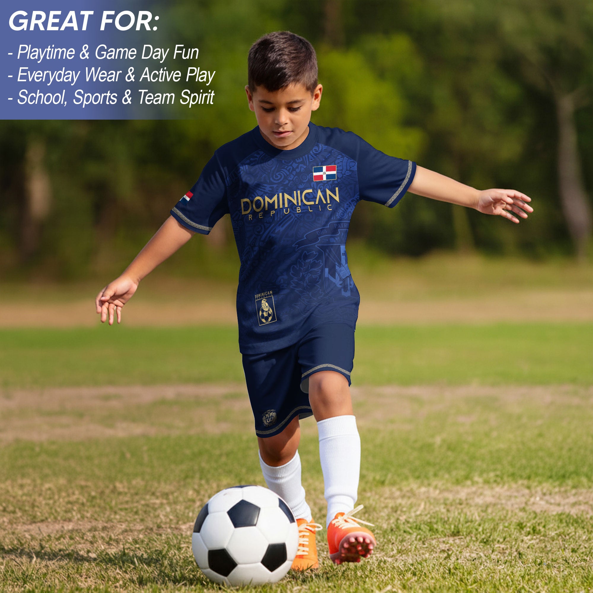 Dominican Republic Kids Youth Heritage Navy Gold National Pride Soccer Jersey